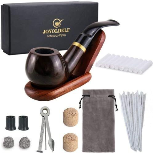 joyoldelf Ebony Tobacco Pipe Set with Pipe Cleaning Tool and Access