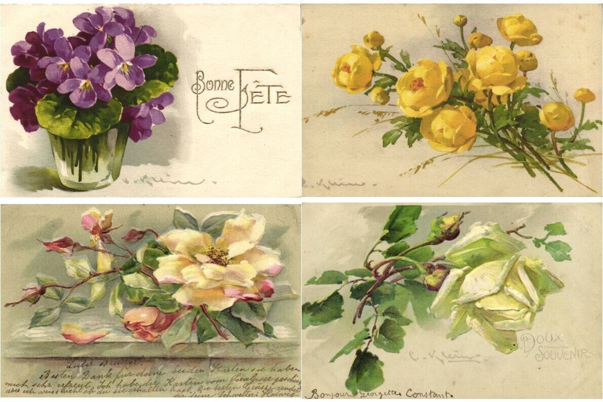 C. KLEIN ARTIST SIGNED FLOWERS 22 Vintage Postcards (L6691)