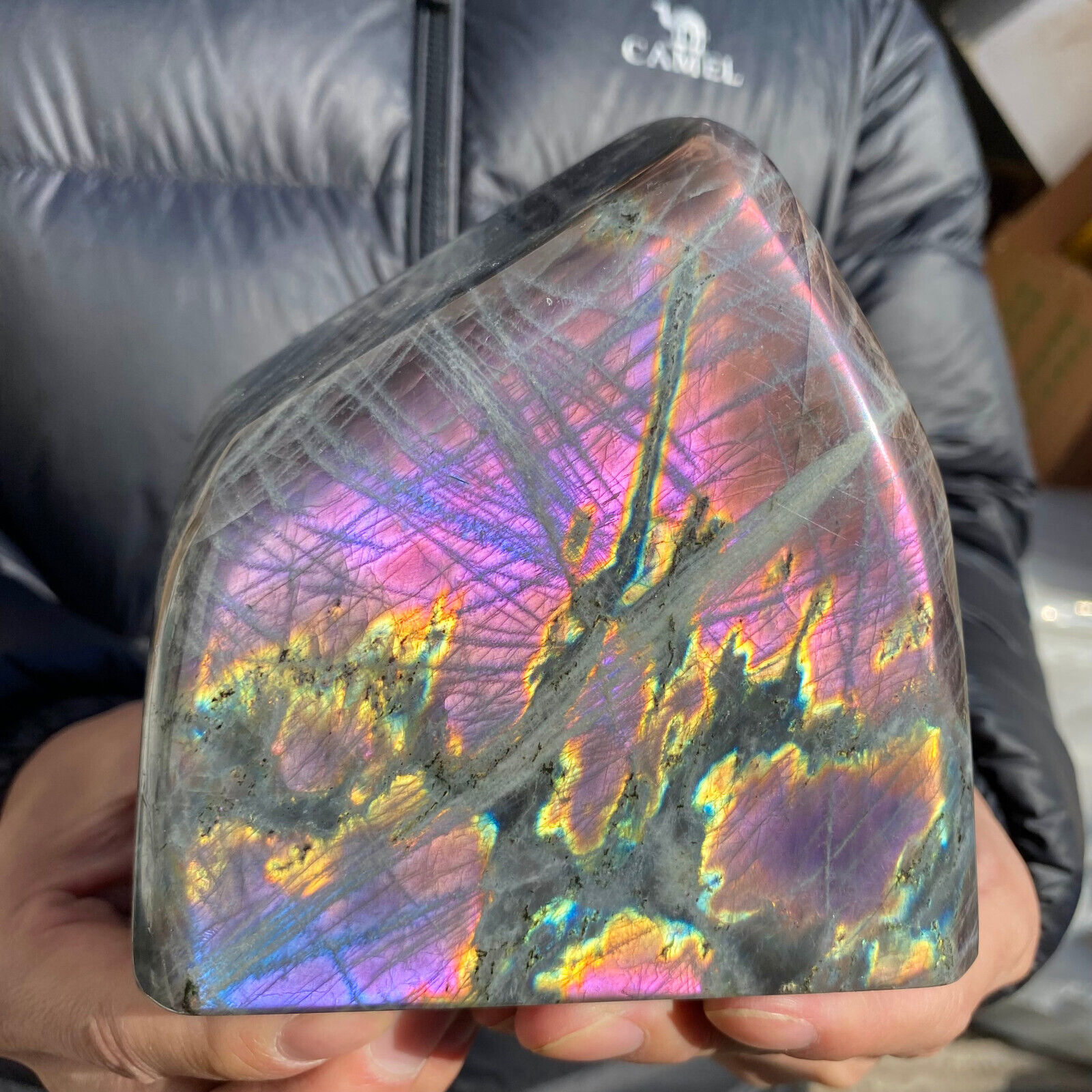 4.8lb Large Natural Purple Gorgeous Labradorite Freeform Crystal Display Healing