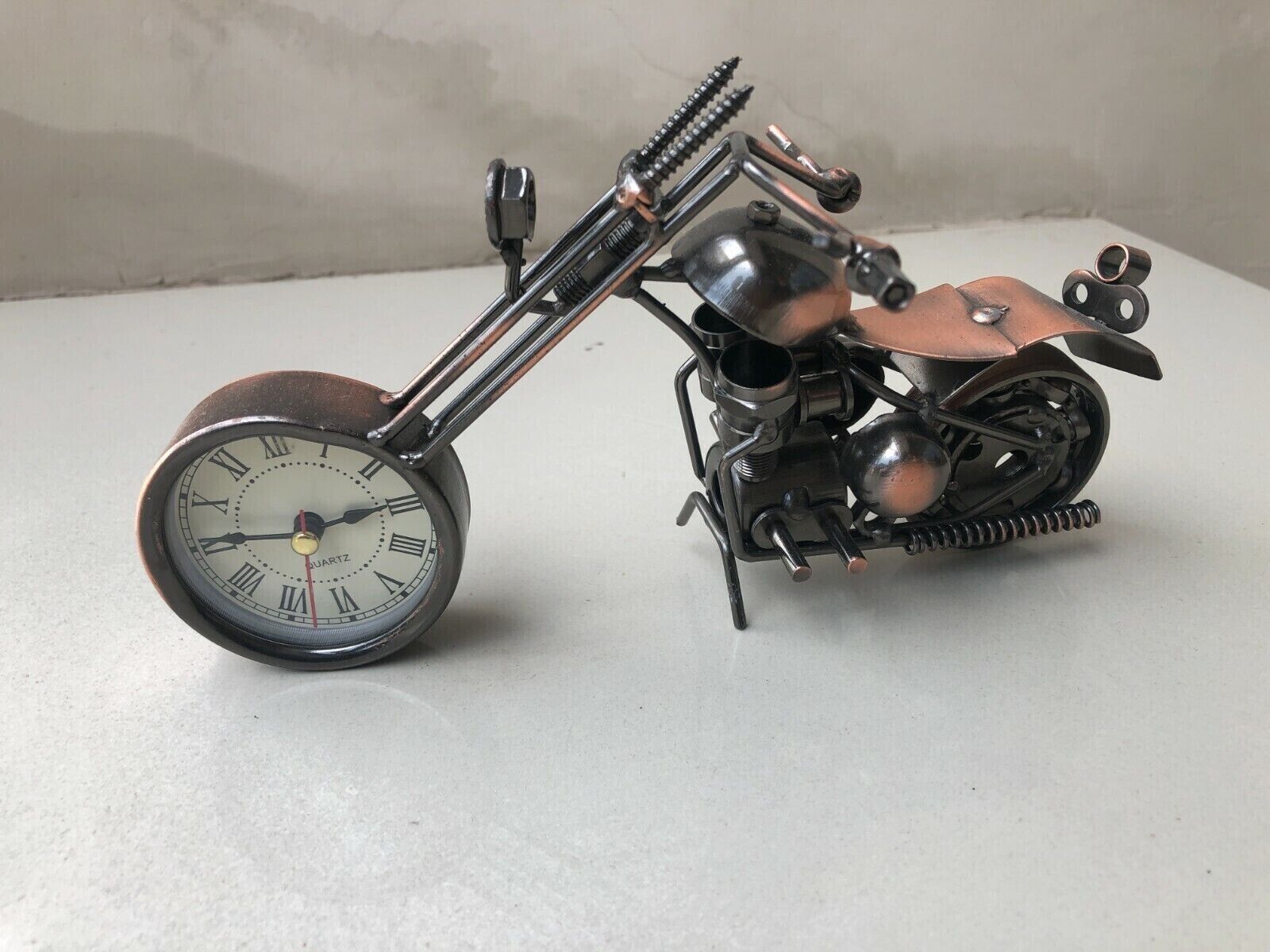 Metal Bullet Bike with Clock Handmade Royal Decorative Vintage Harley Davidson