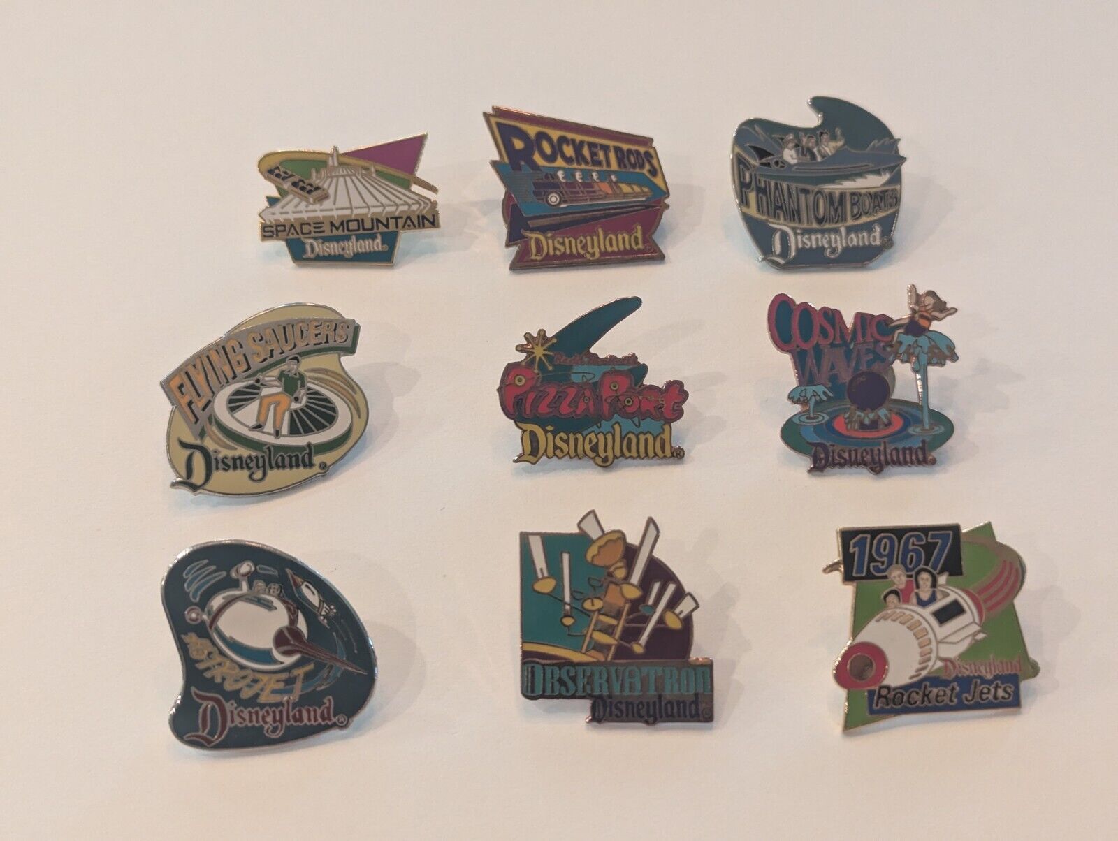 Vintage 1998 Disneyland Trading Pin Set Attractions Retro Series Lot of 9