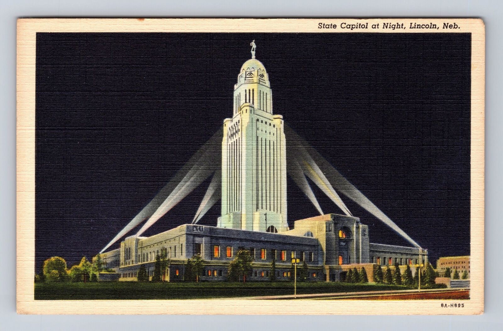 Lincoln NE-Nebraska, State Capitol At Night, Antique, Vintage Souvenir Postcard