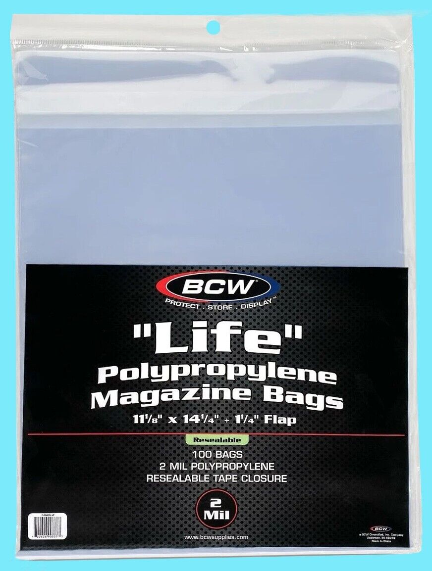 100 BCW LIFE MAGAZINE RESEALABLE STRIP STORAGE BAGS 11-1/8\