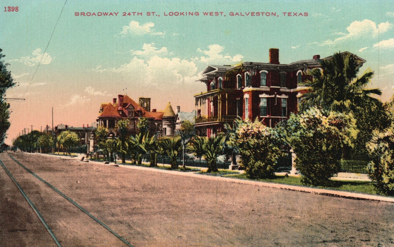 Vintage Postcard Broadway 24th Street Looking West Galveston Texas S.H. Kress