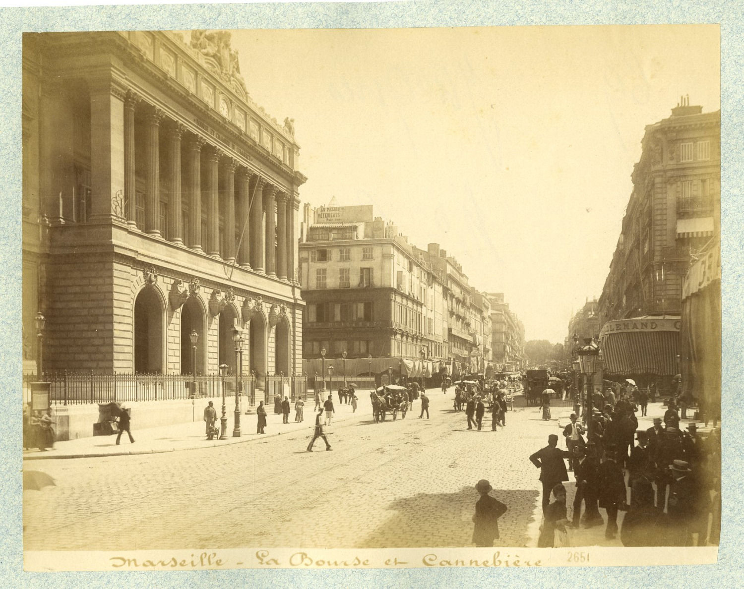 France, Marseille, La Bourse et Cannebière France. Vintage Albumen Print. Shooting