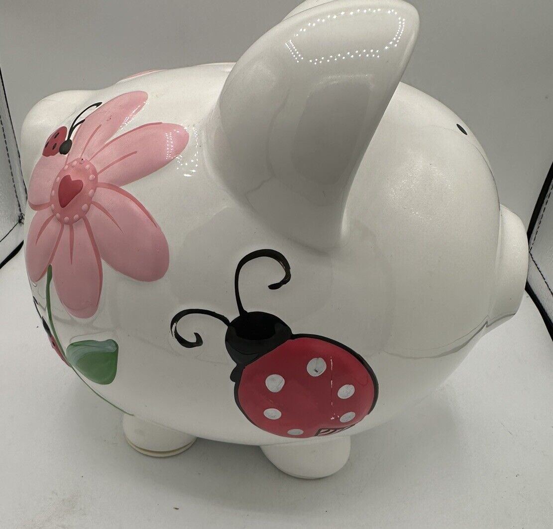 Child to Cherish Ceramic Ladybug Piggy Bank White