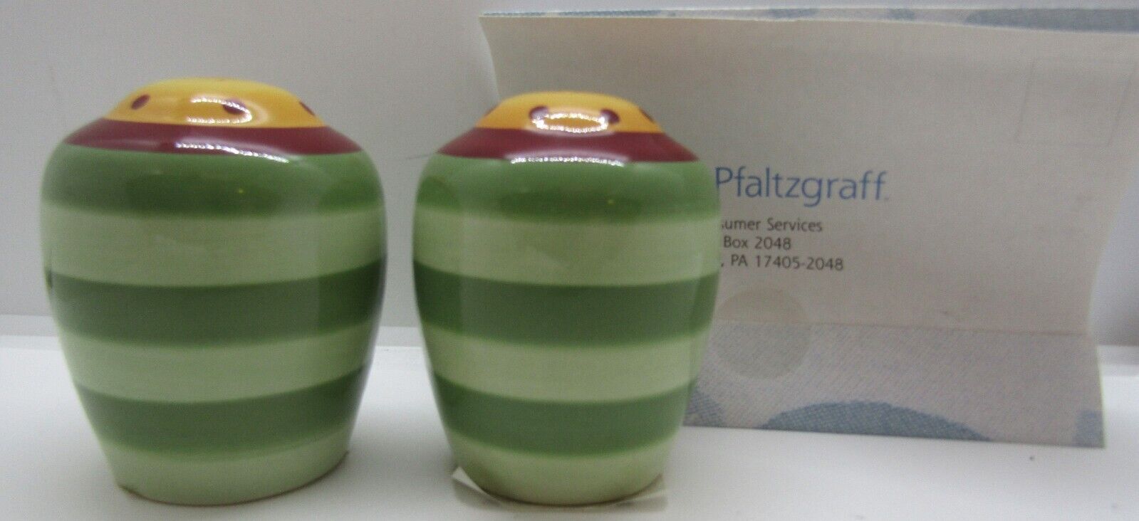 Vintage 2002, Pfaltzgraff Pistoulet Salt and Pepper Shakers, NIB.