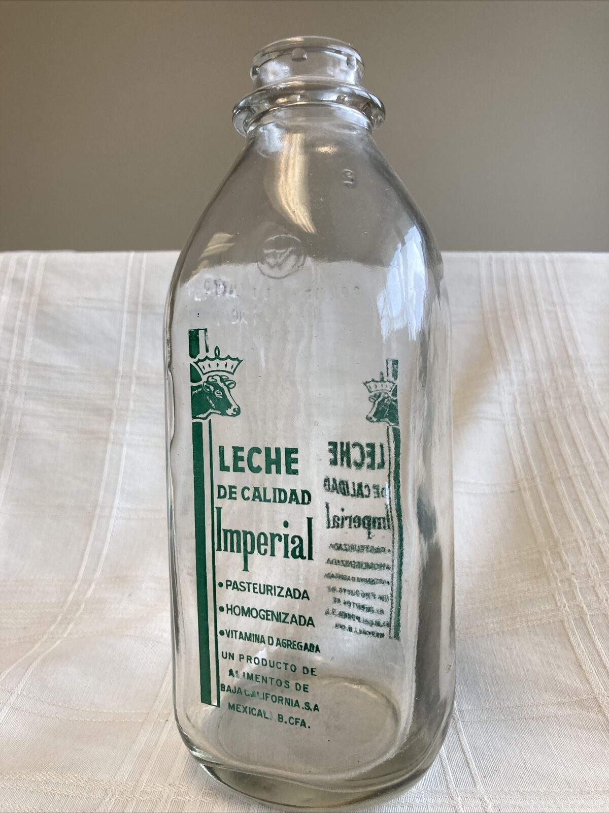 Vintage Milk Bottle Leche De Calidad Baja California Mexicali Mexico Spanish Cow