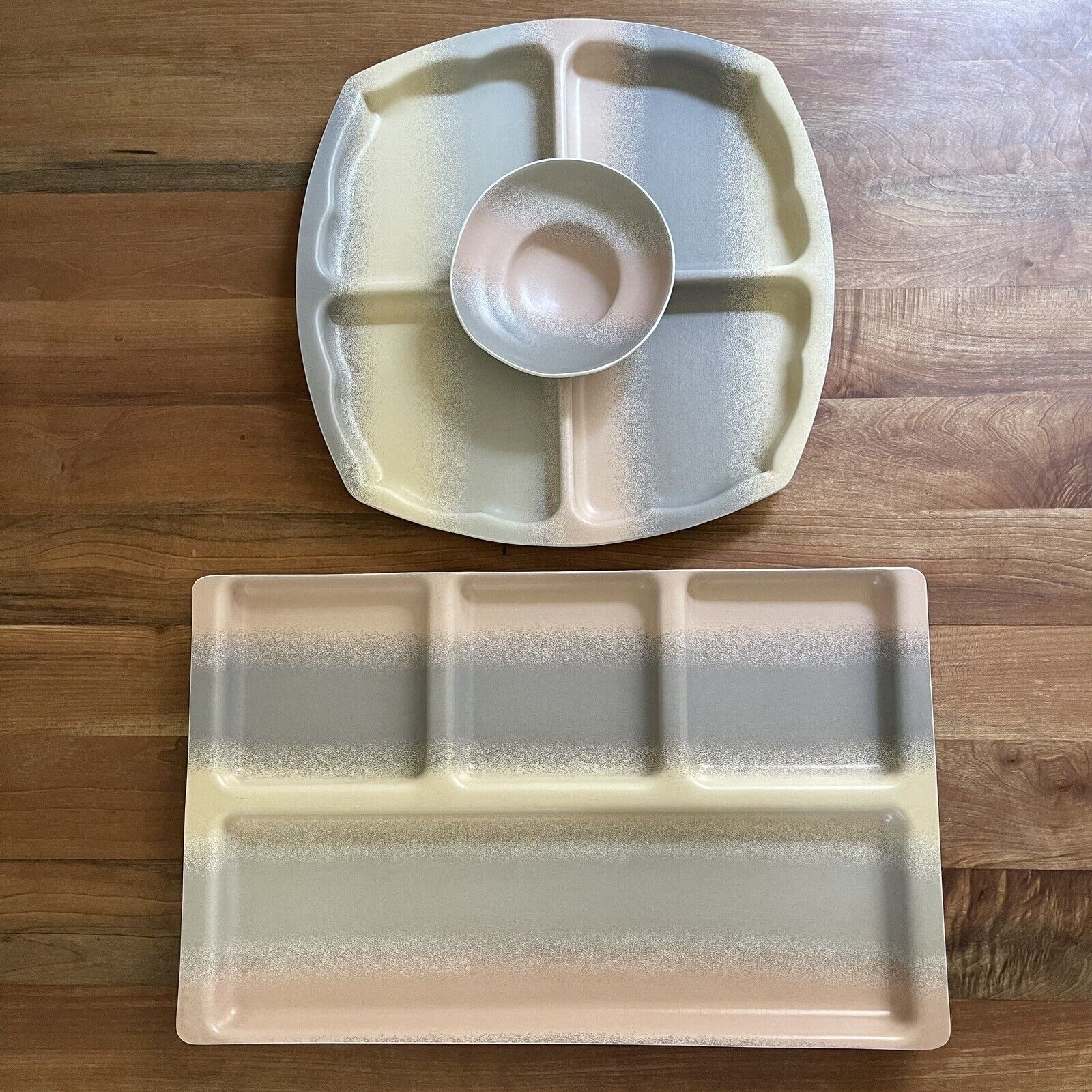 Vintage 1960s MCM 3 Piece Match Mates Divided Serving Trays Round Square MINT