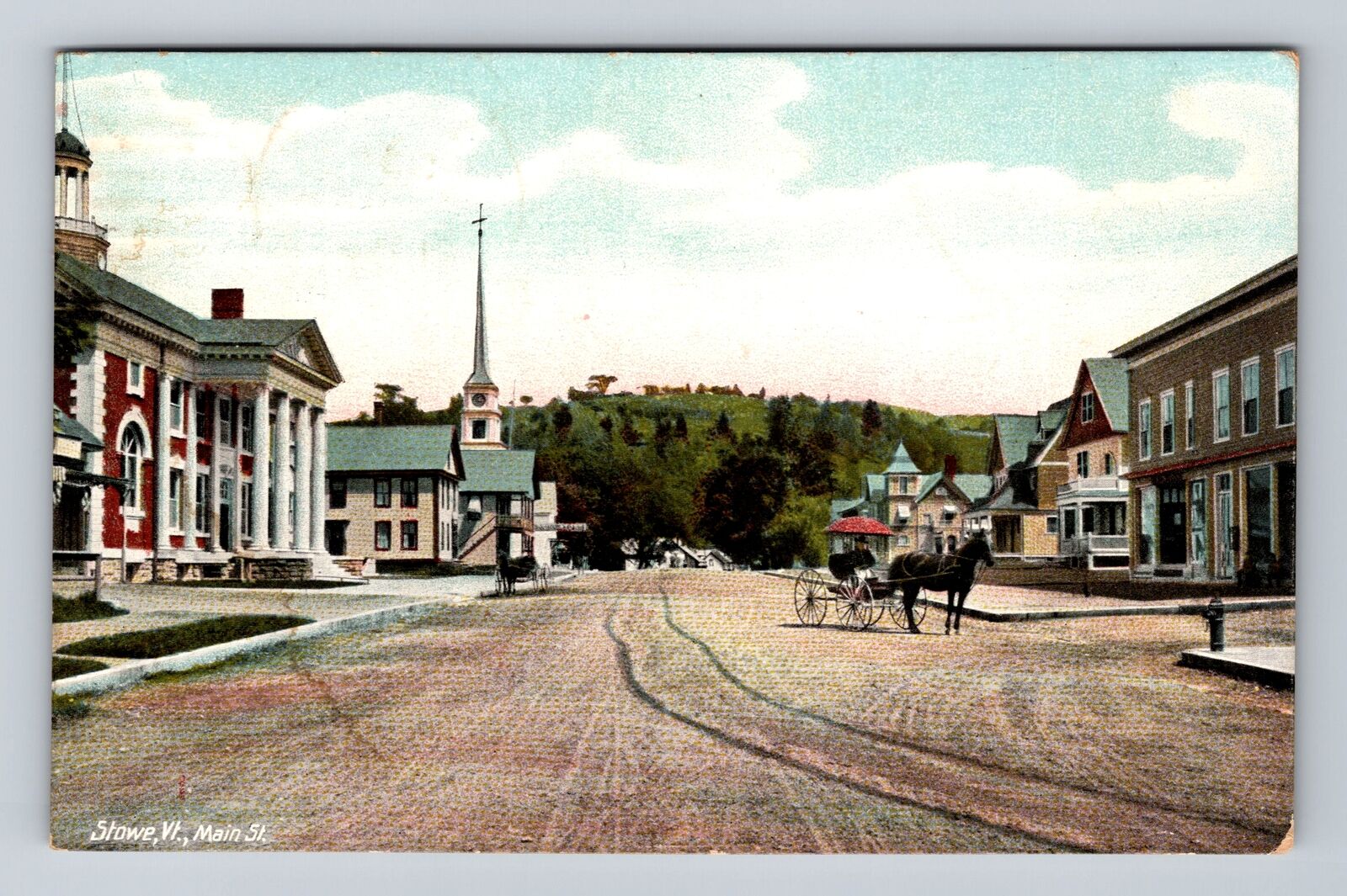 Stowe VT-Vermont, Scenic Views along Main Street Antique Vintage Postcard