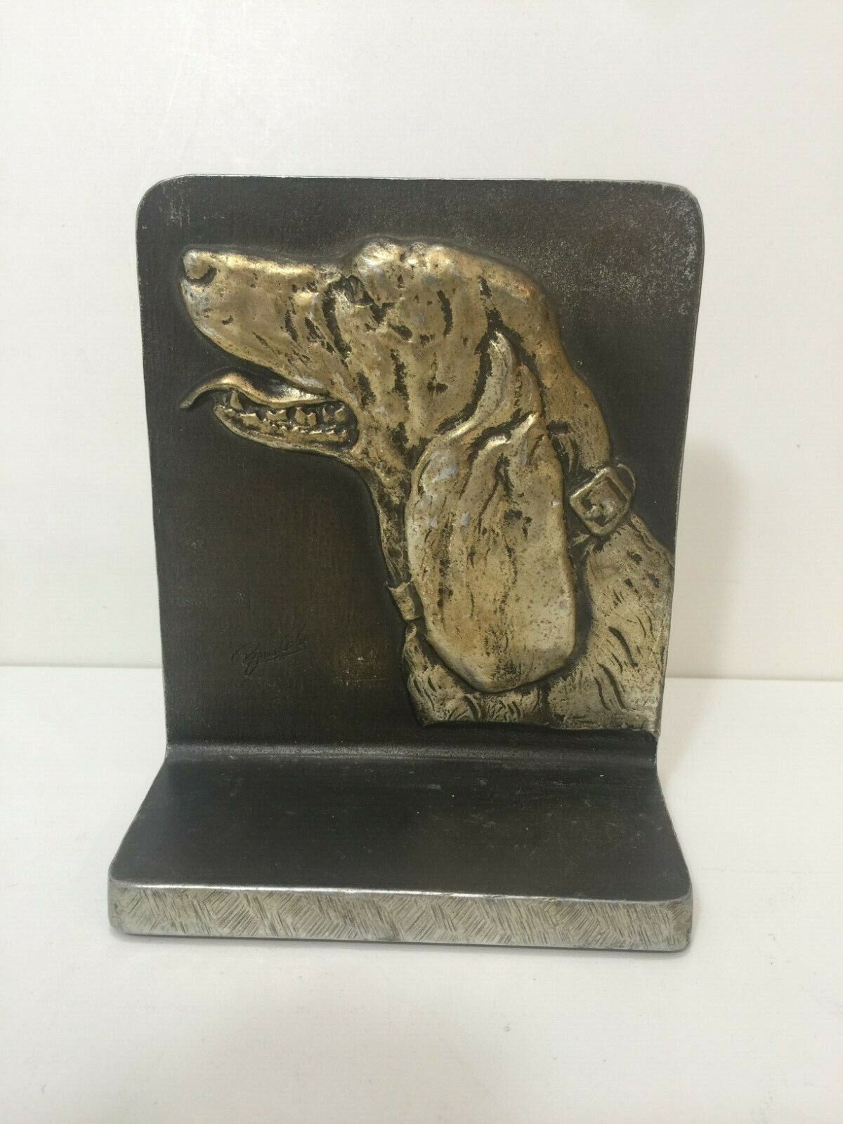 Vintage Bruce Fox Hunting Cast Aluminum Bookend, Signed by Artist 