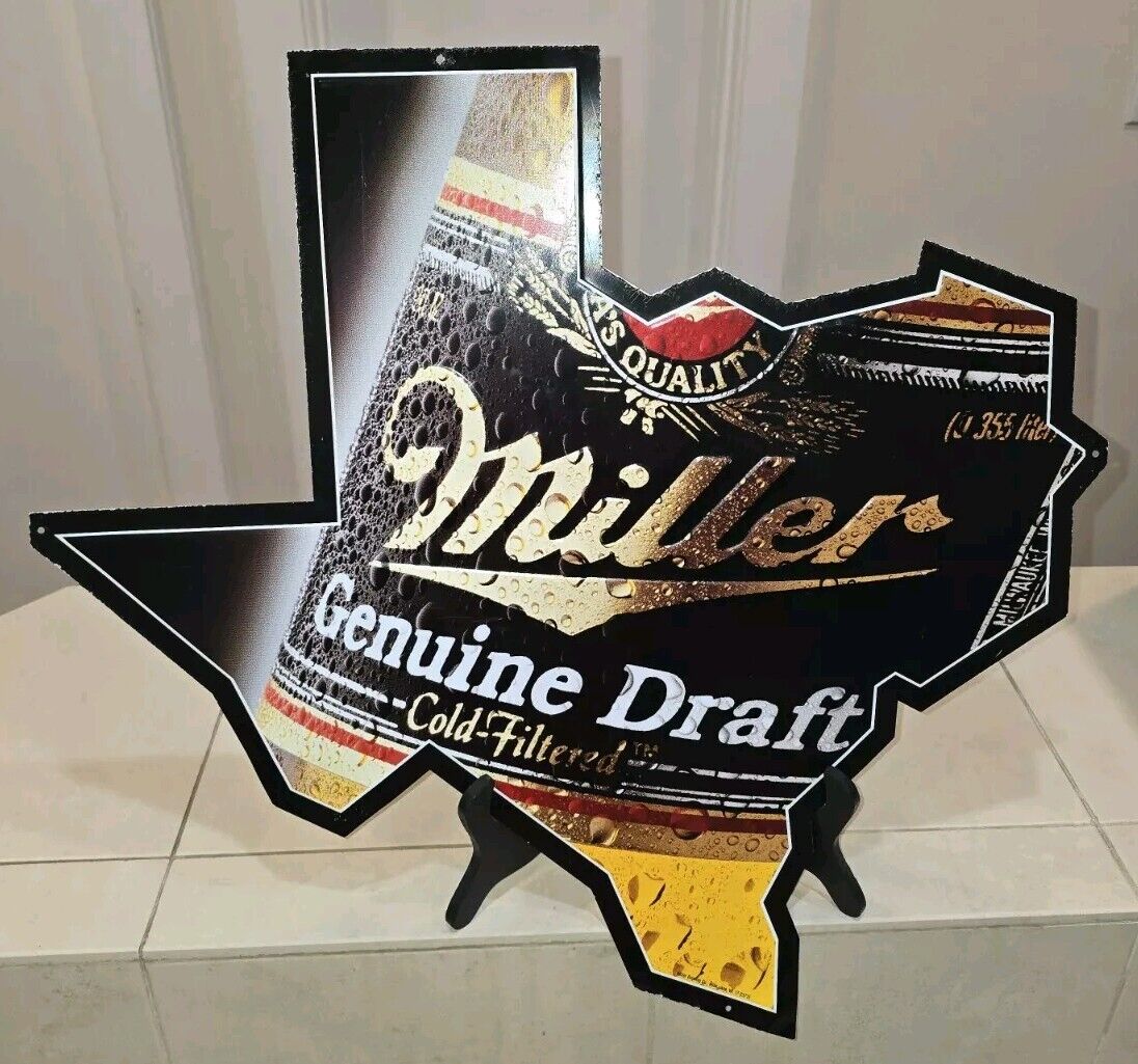 Miller Genuine Draft Beer MGD Metal Sign in the Shape of Texas 24\