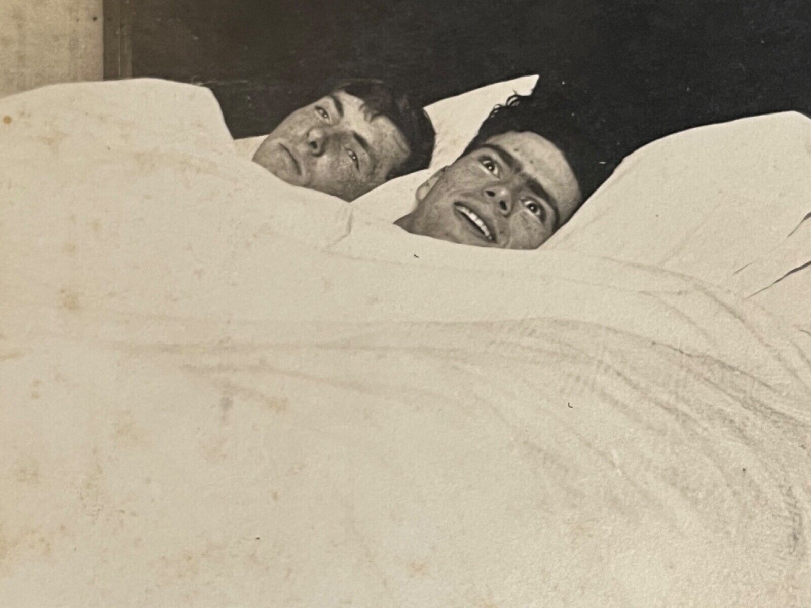 Purdue Men in Bed Carl Mitchell Frank Strole Indiana Real Photo Postcard c1910