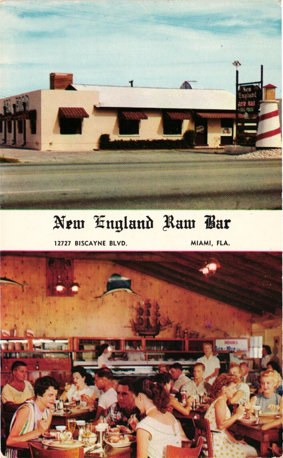 New England Raw Bar Restaurant Miami Florida FL Vintage Postcard Un-Posted