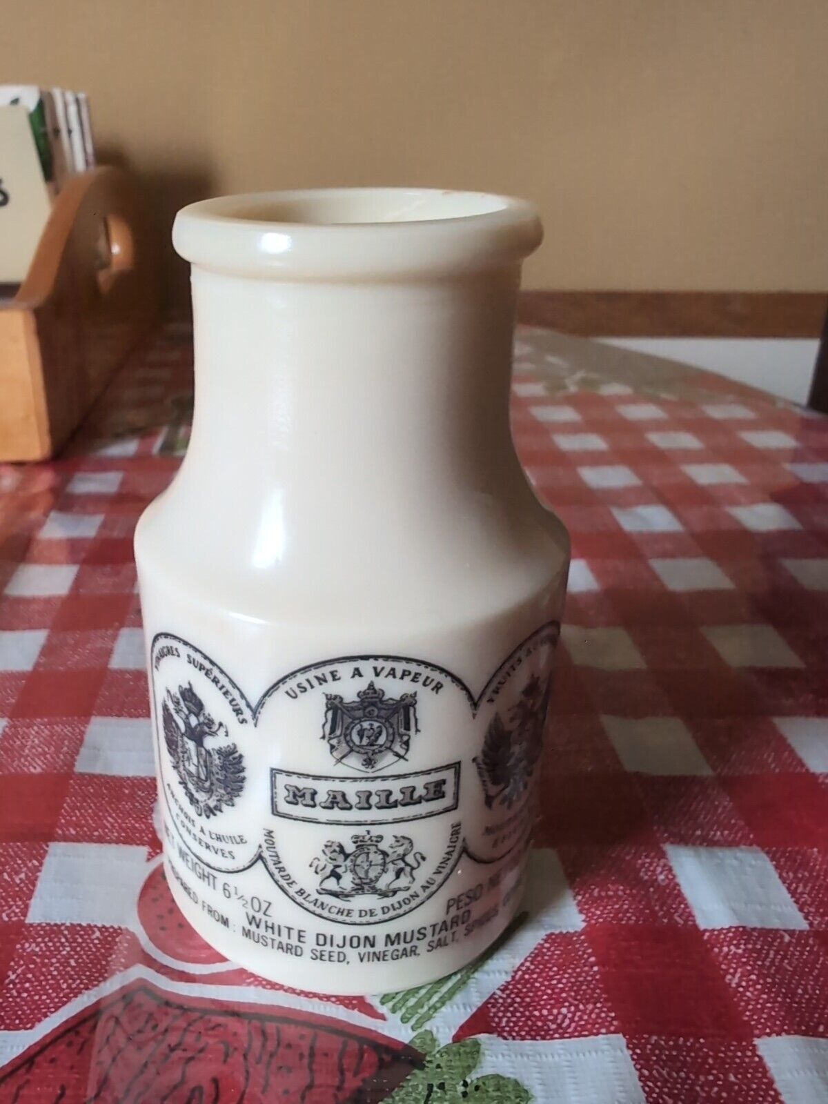 1747 Vintage Maille White Dijon Mustard Jar 6-1/2 Oz. Ivory Bottle Collectable
