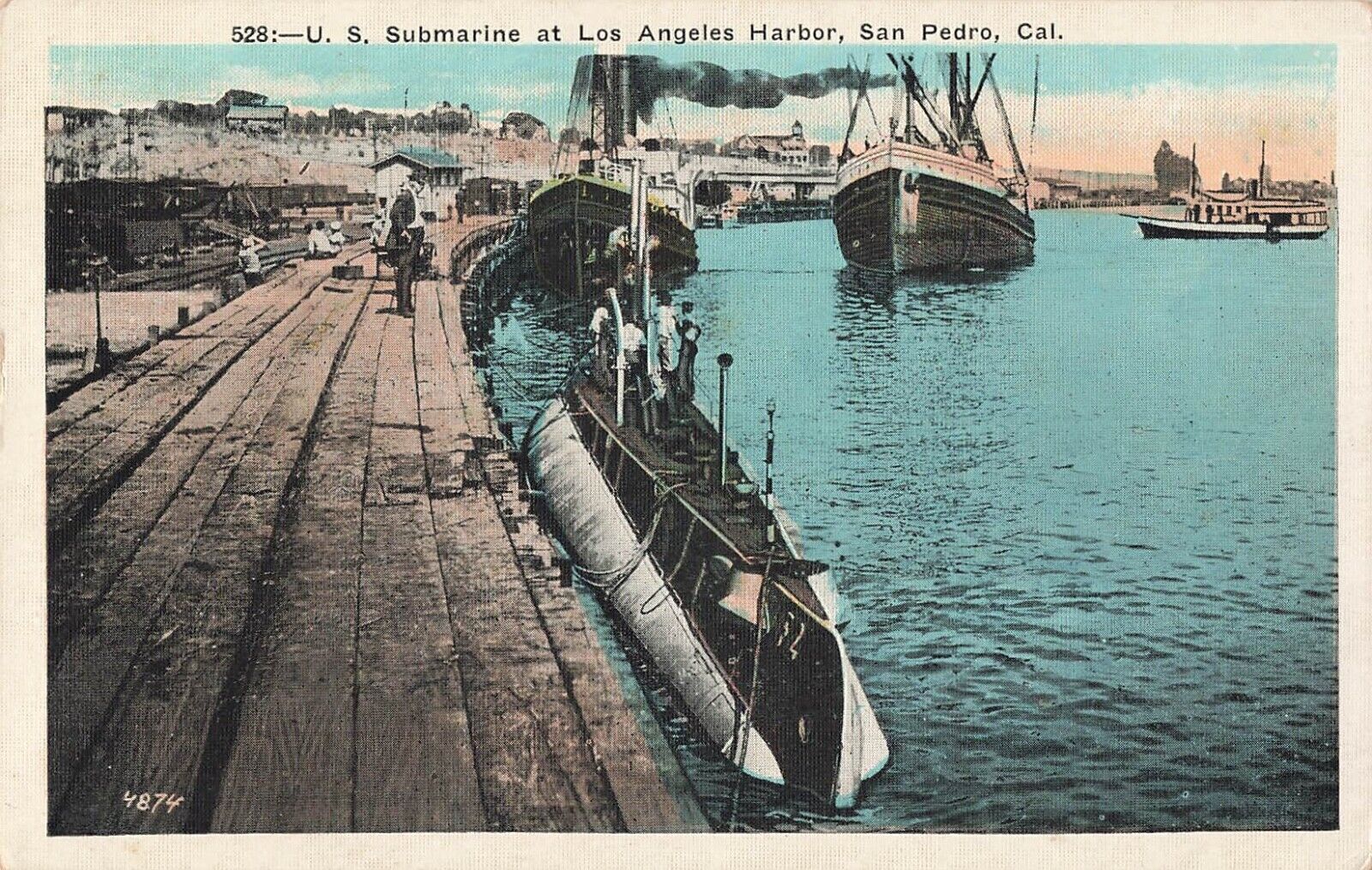 San Pedro, California Postcard U.S. Submarine Los Angeles Harbor c1918  J6