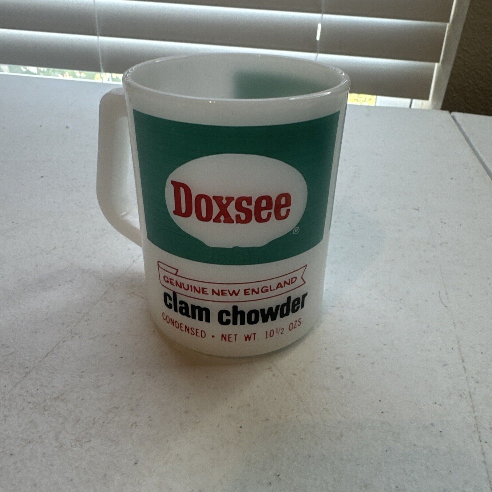 VINTAGE DOXSEE CLAM CHOWDER ADVERTISING FEDERAL GLASS HEAT PROOF CUP MUG USA