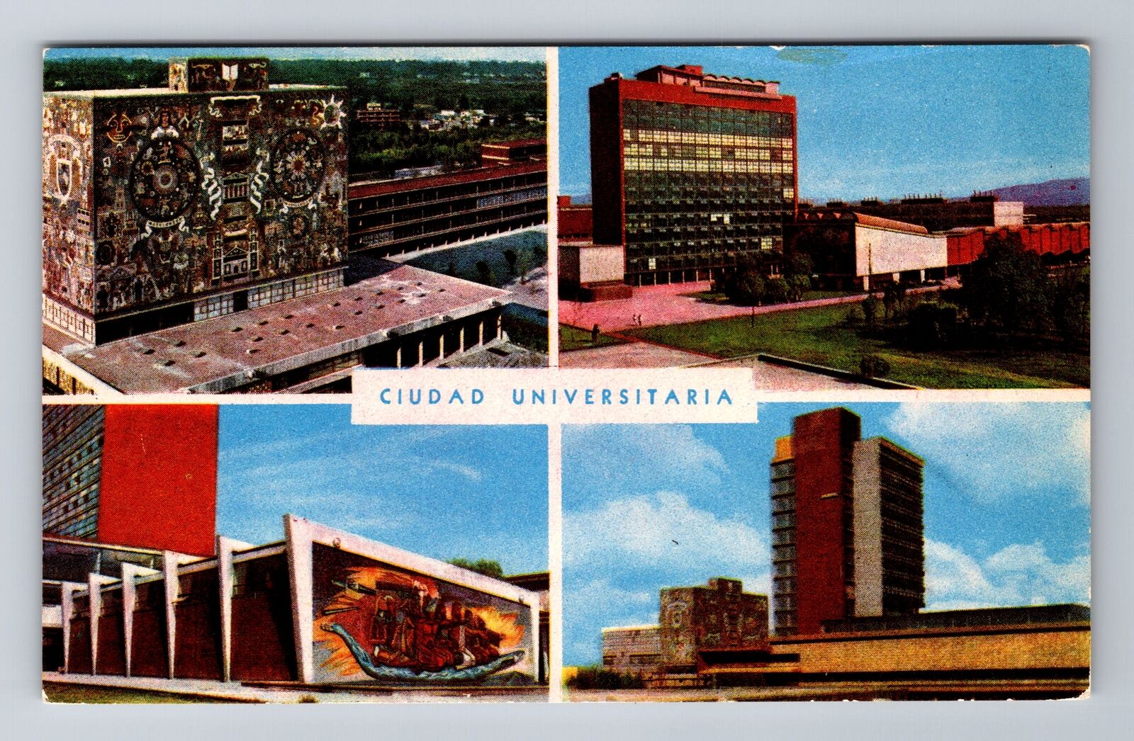 Mexico City-Mexico, Ciudad University, Antique, Vintage Souvenir Postcard