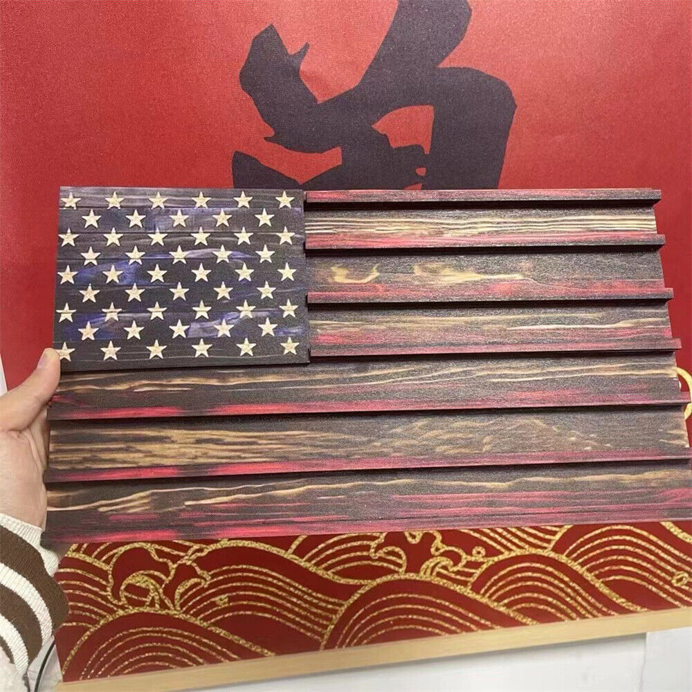 Vintage American Flag Solid Wood Wall Mounted Challenge Coin Display Holder Rack