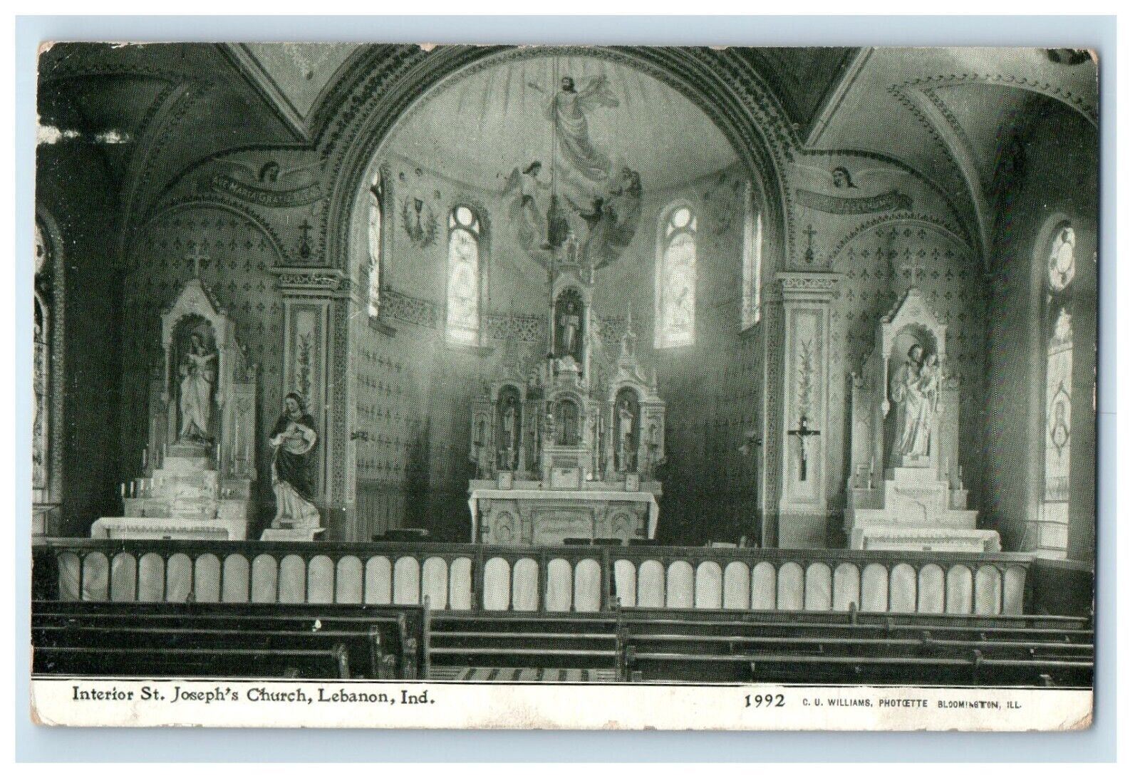 1912 Interior St. Joseph's Church Lebanon Indiana IN Posted Antique Postcard