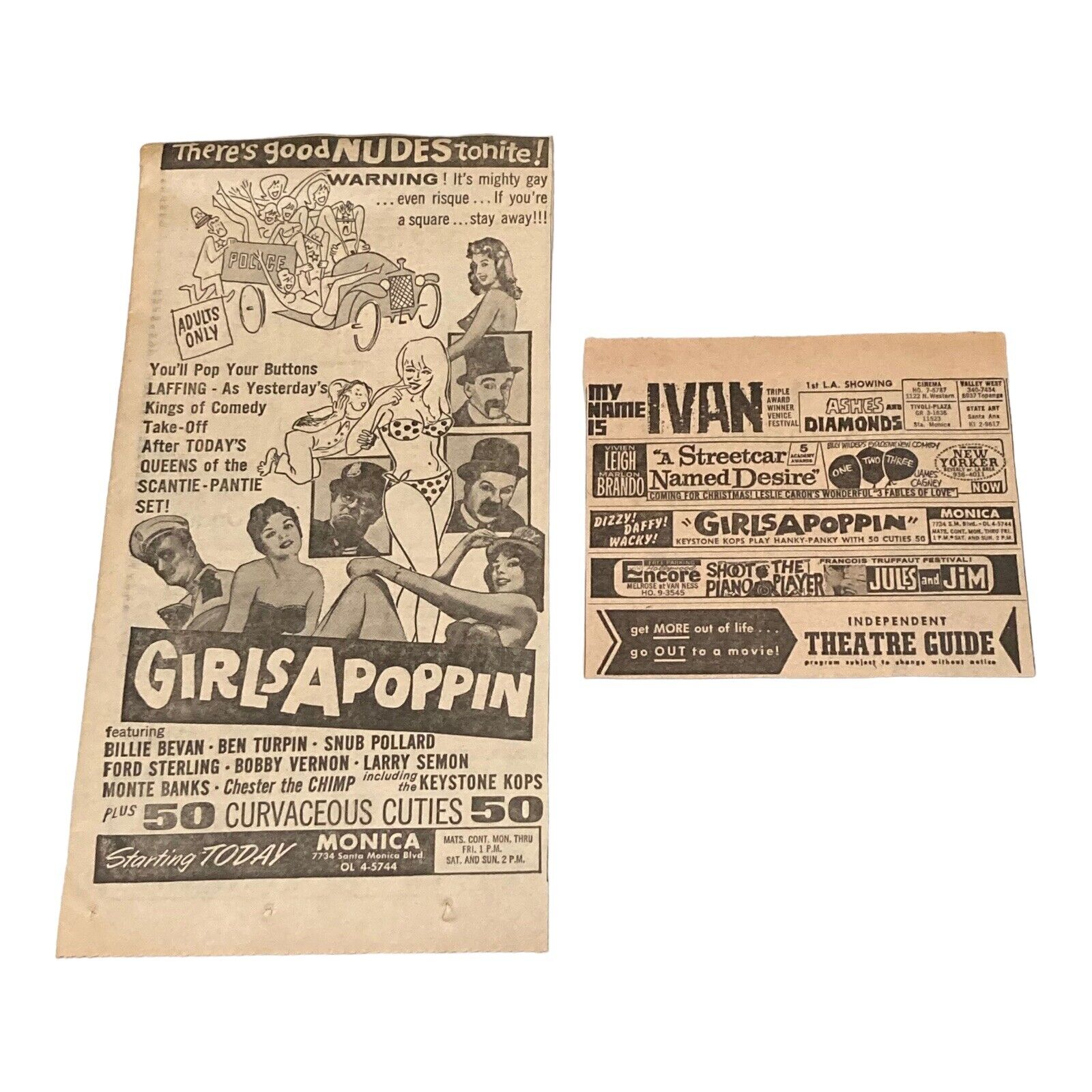 Girls a\' Poppin Burlesque Nudes Newspaper Ad Lot RARE VINTAGE 1963 