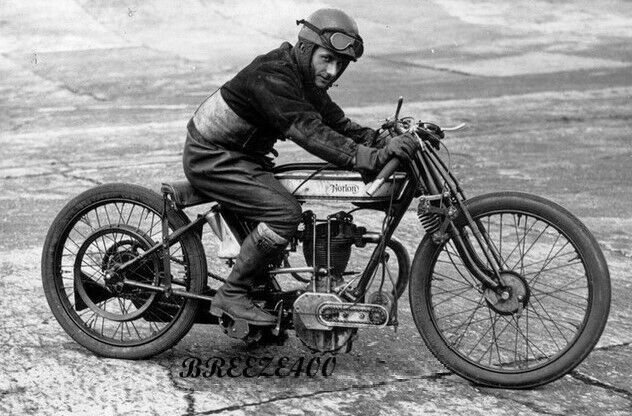 Vintage Biker Photo/1925 TEAM NORTON RACER BERT DENLEY ON NORTON/4x6 B&W Reprint
