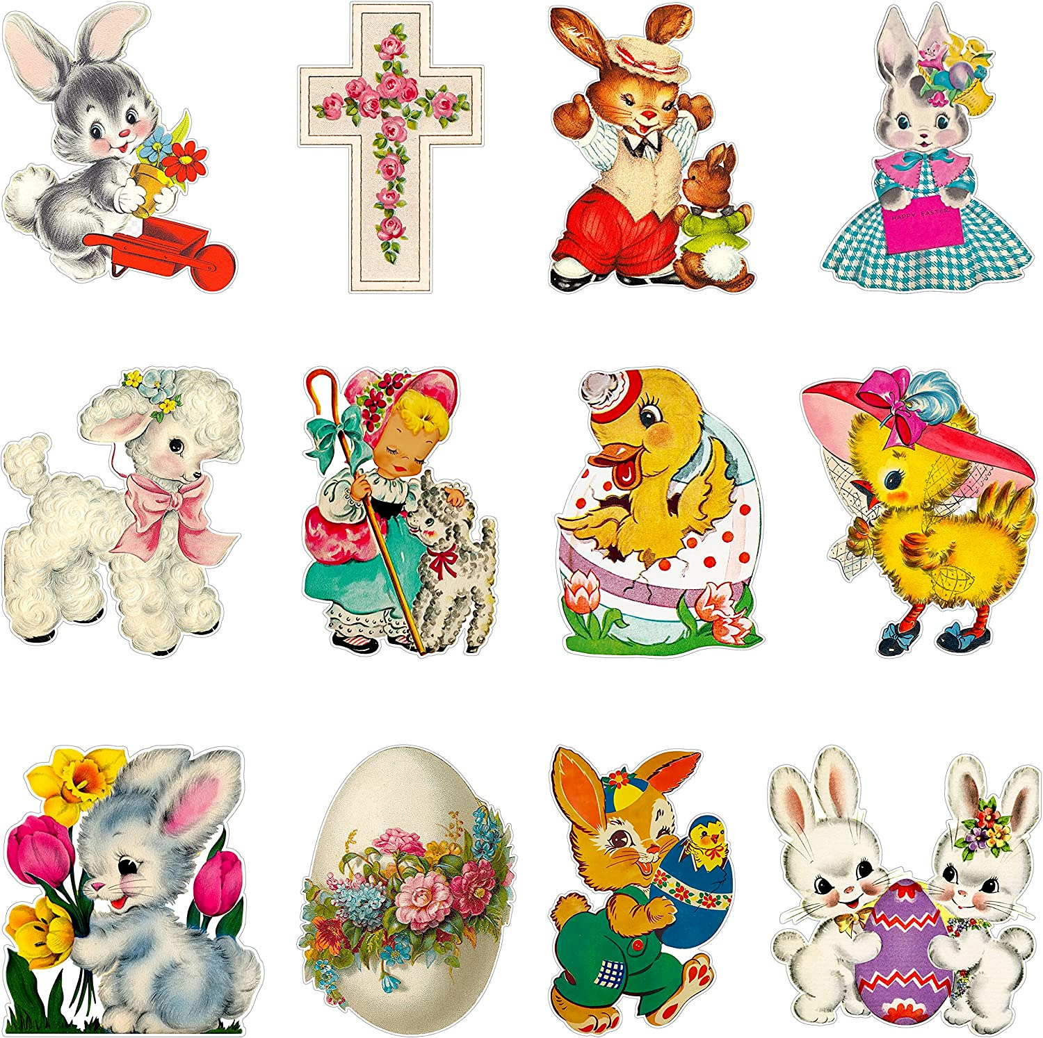 12Pcs Vintage Easter Cutouts Decorations Retro Easter Victorian Ephemera Paper C