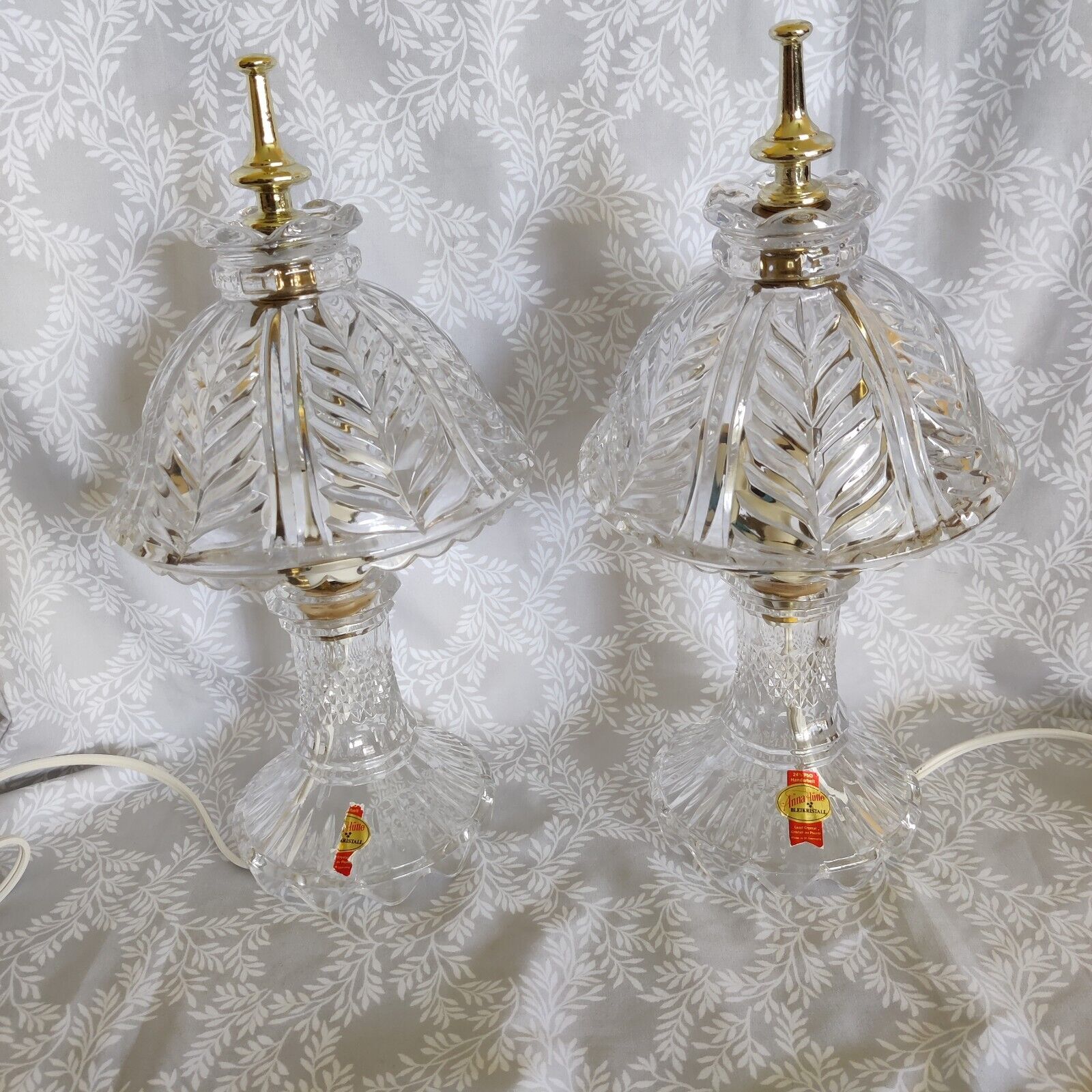 Pair Of Crystal Lamps By Anna Hutte Glass Boudoir Table Vintage