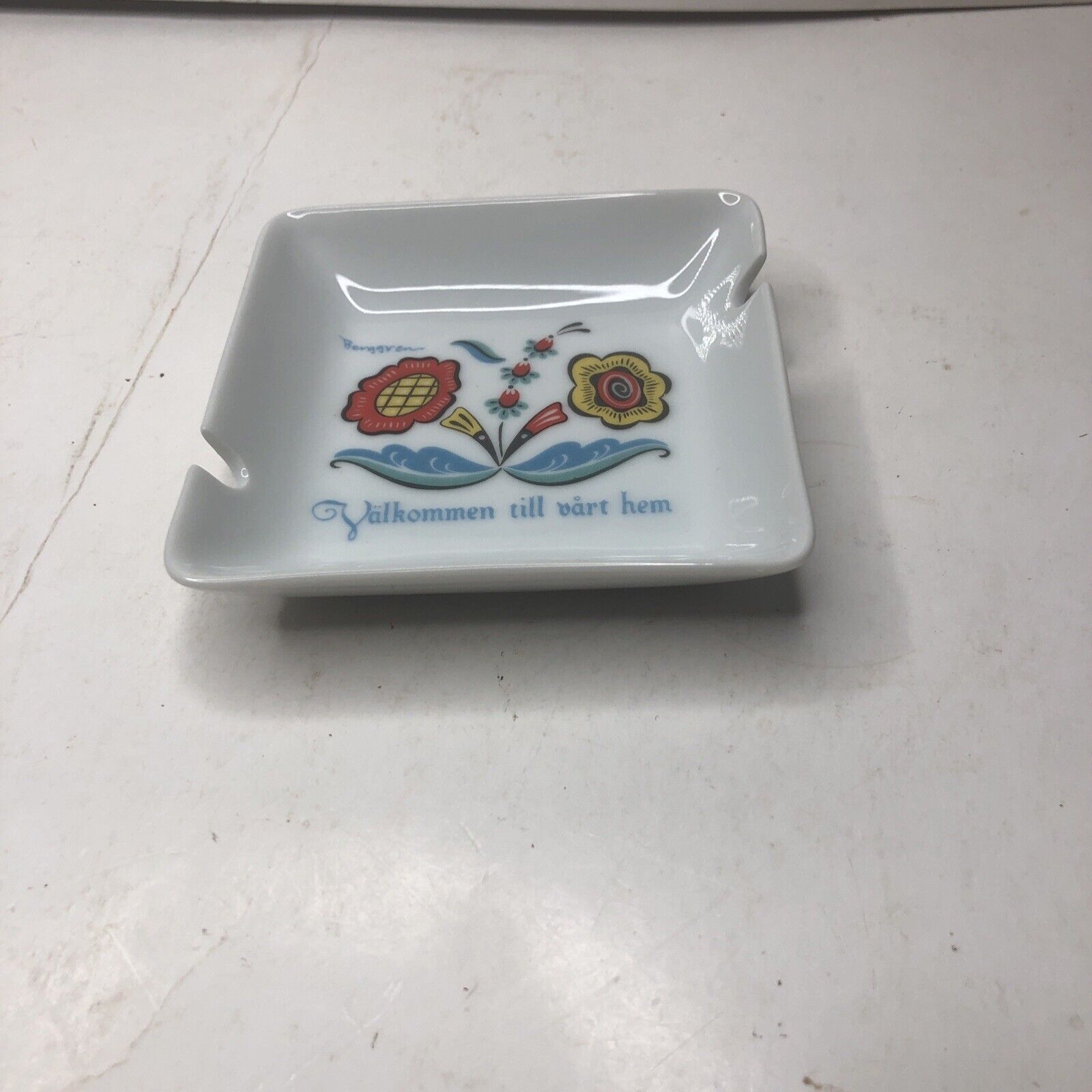 Vintage Berggren Swedish Ashtray Welcome To Our Home 4”