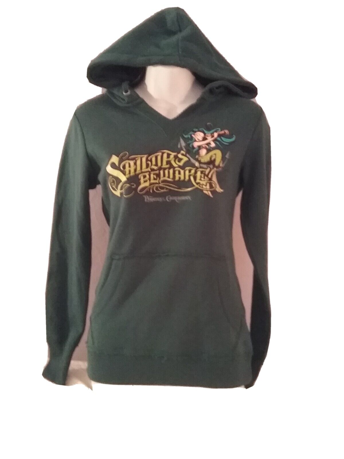 Disney Parks Sailor Beware Pirates Of The Caribbean Green Hoodie XS Excelent