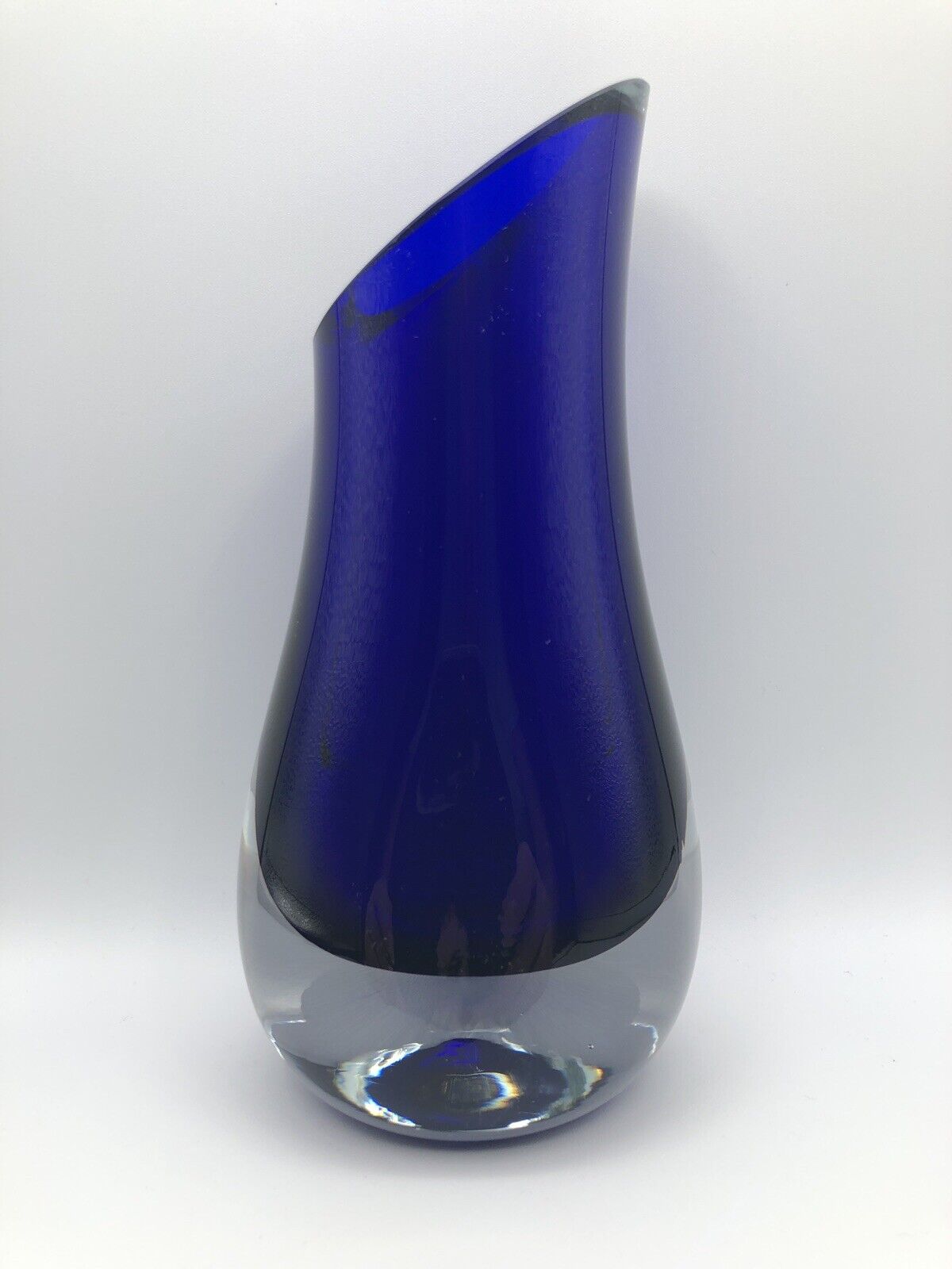 Cobalt Blue Tarnow Poland Art Glass Sommerso Vase 8\