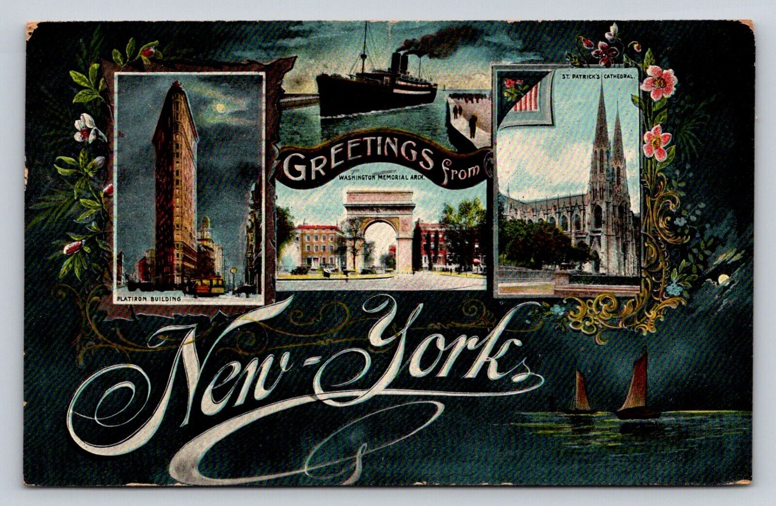 c1910 Greetings From New York City Multiview Flat Iron Building St Patricks P763