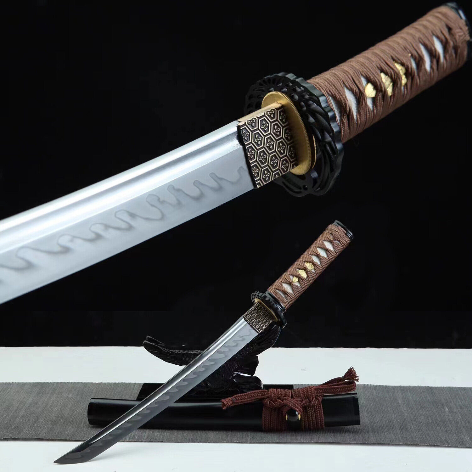20'' Tanto T10 Steel Clay Tempered Japanese Samurai Short Sword Mini Katana
