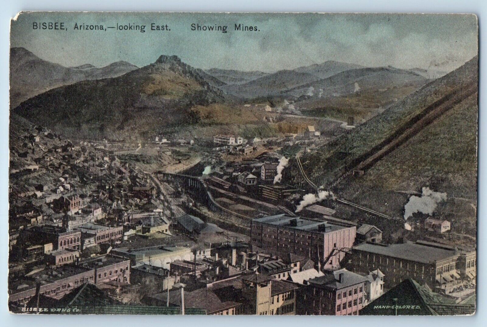 Bisbee Arizona AZ Postcard Looking East Showing Mines Exterior Building c1910\'s