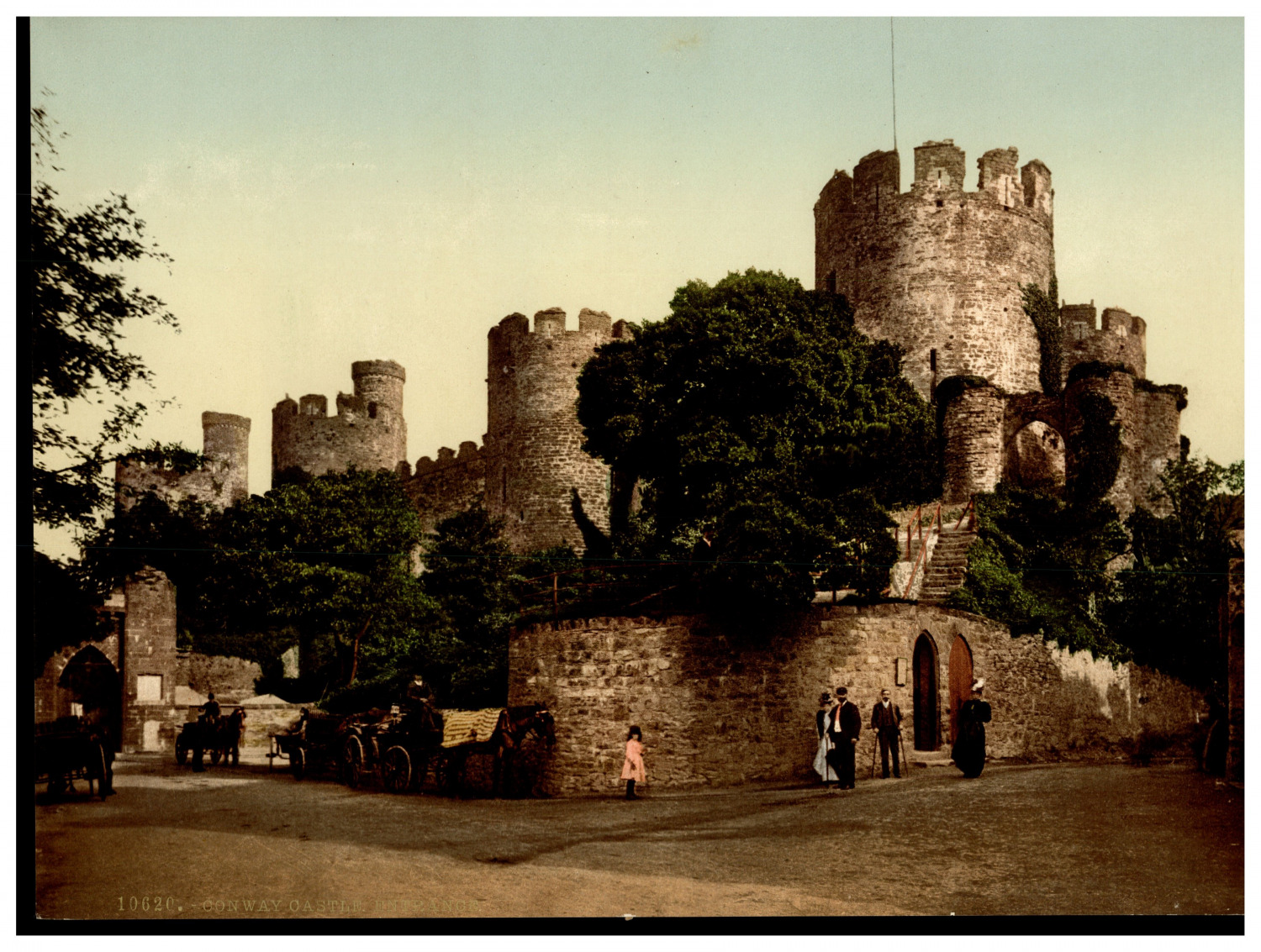Wales. Conway (Conwy). Castle entrance. Vintage Photochrome by P.Z, Phot