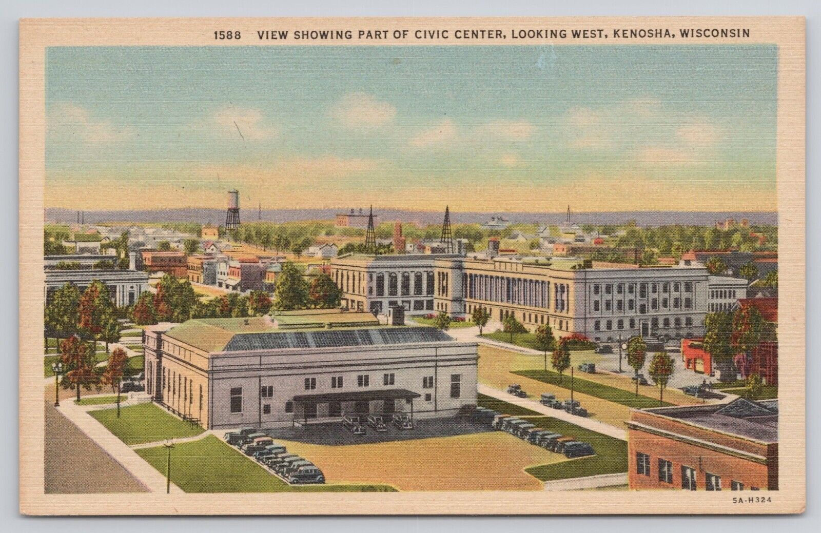 Kenosha Wisconsin WI Civic Center Aerial View of City Linen Postcard