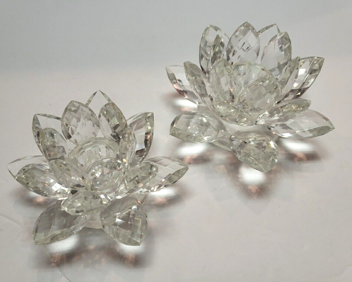 SHANNON CRYSTAL LOTUS FLOWER Candle Holders, Set of 2