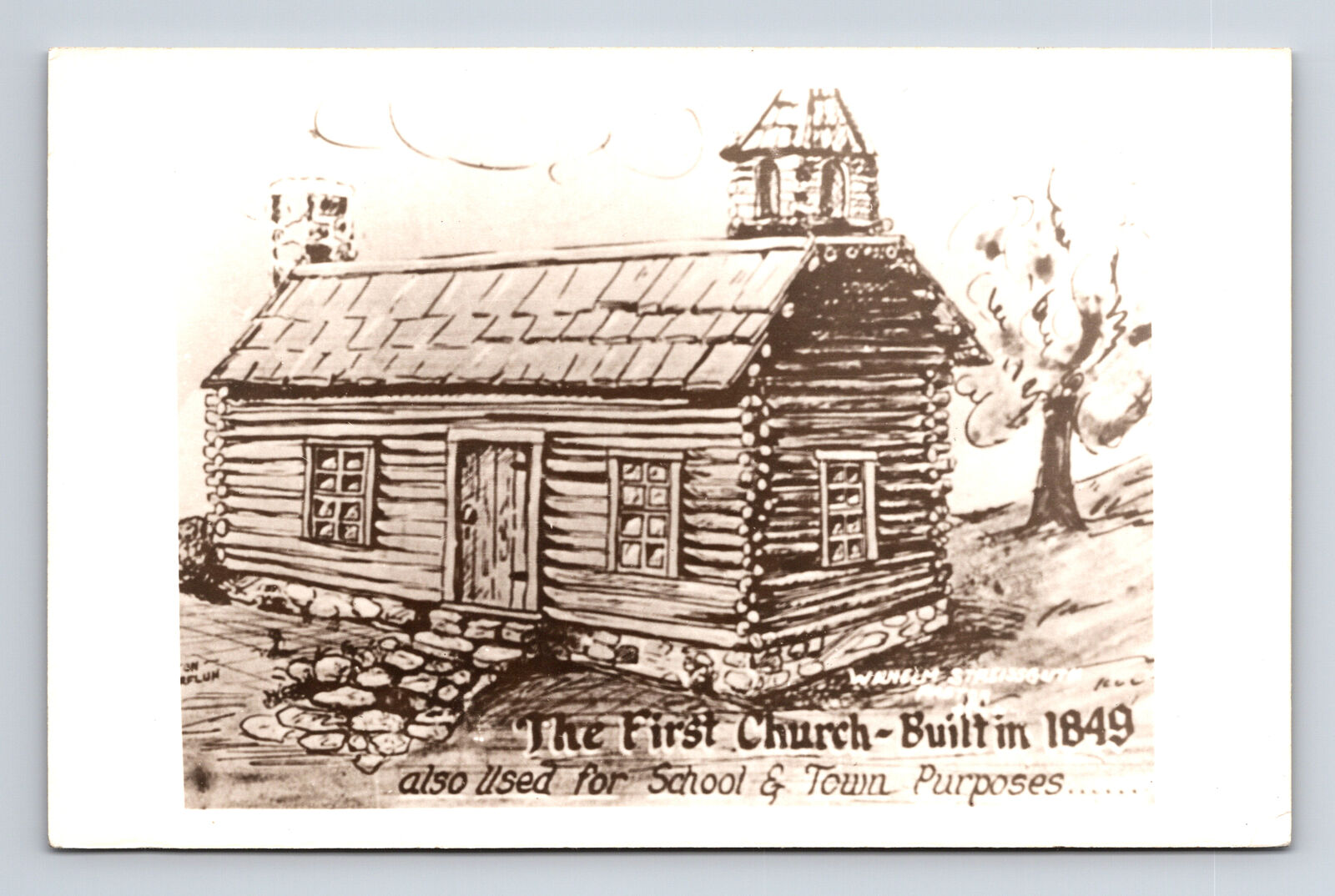 RPPC First Church School Log Cabin by Moen Photo LaCrosse Wisconsin WI Postcard