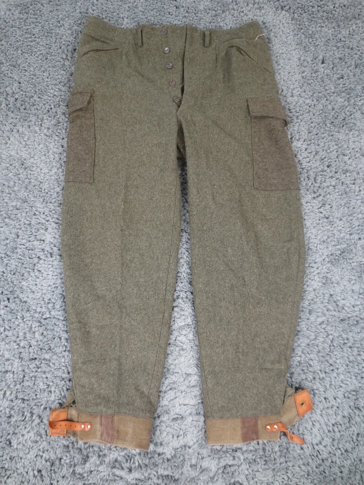 Vintage Swedish Army Pants Mens 38x29* Green Wool Cargo ACB 1940 102K WWII *