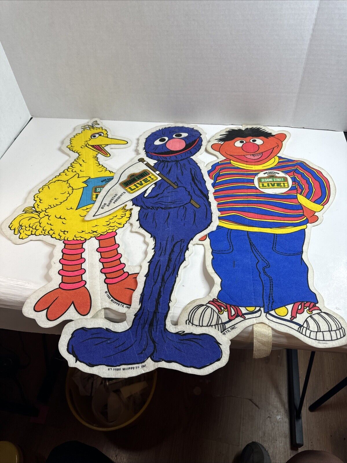 3 Vintage 1980 Muppets, Inc. Bob Shipstad Sesame Street Pennant Big Bird, Ernie