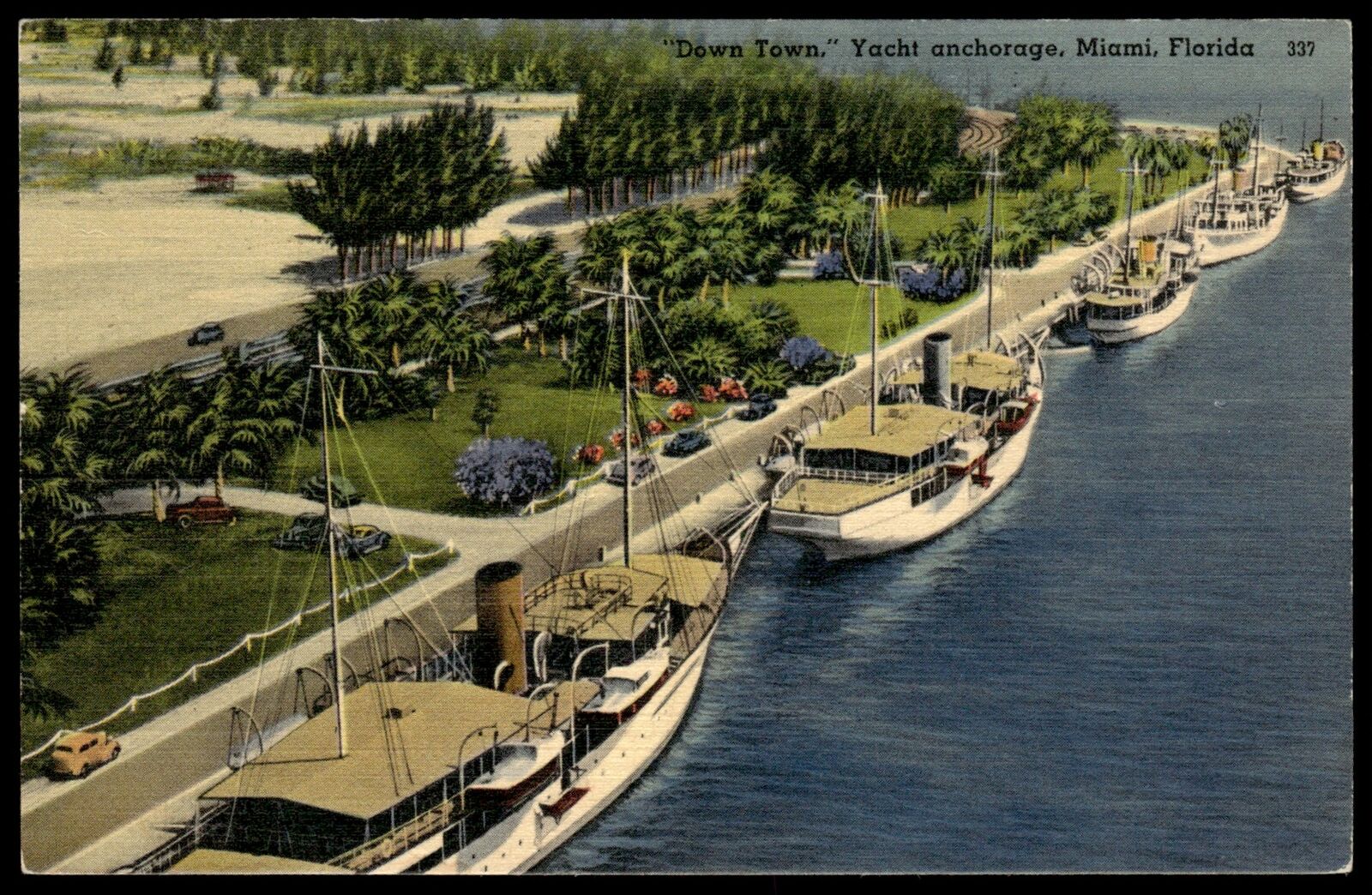 1930 Postcard Florida Downtown Yacht Anchorage Miami FL Postcard UnP #1