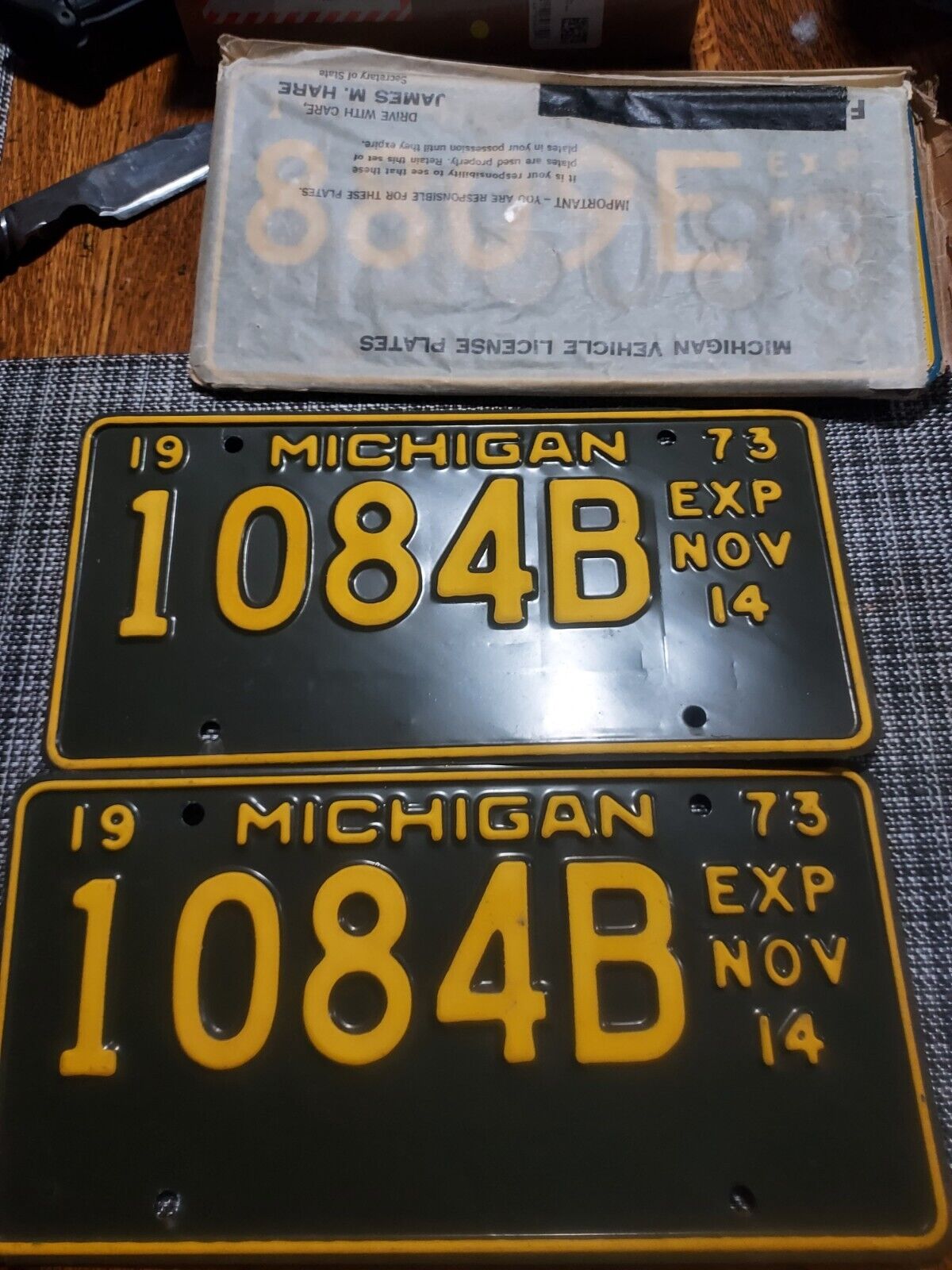 Matched Set Of 2 License Plates from Michigan That Are Dated For 1973