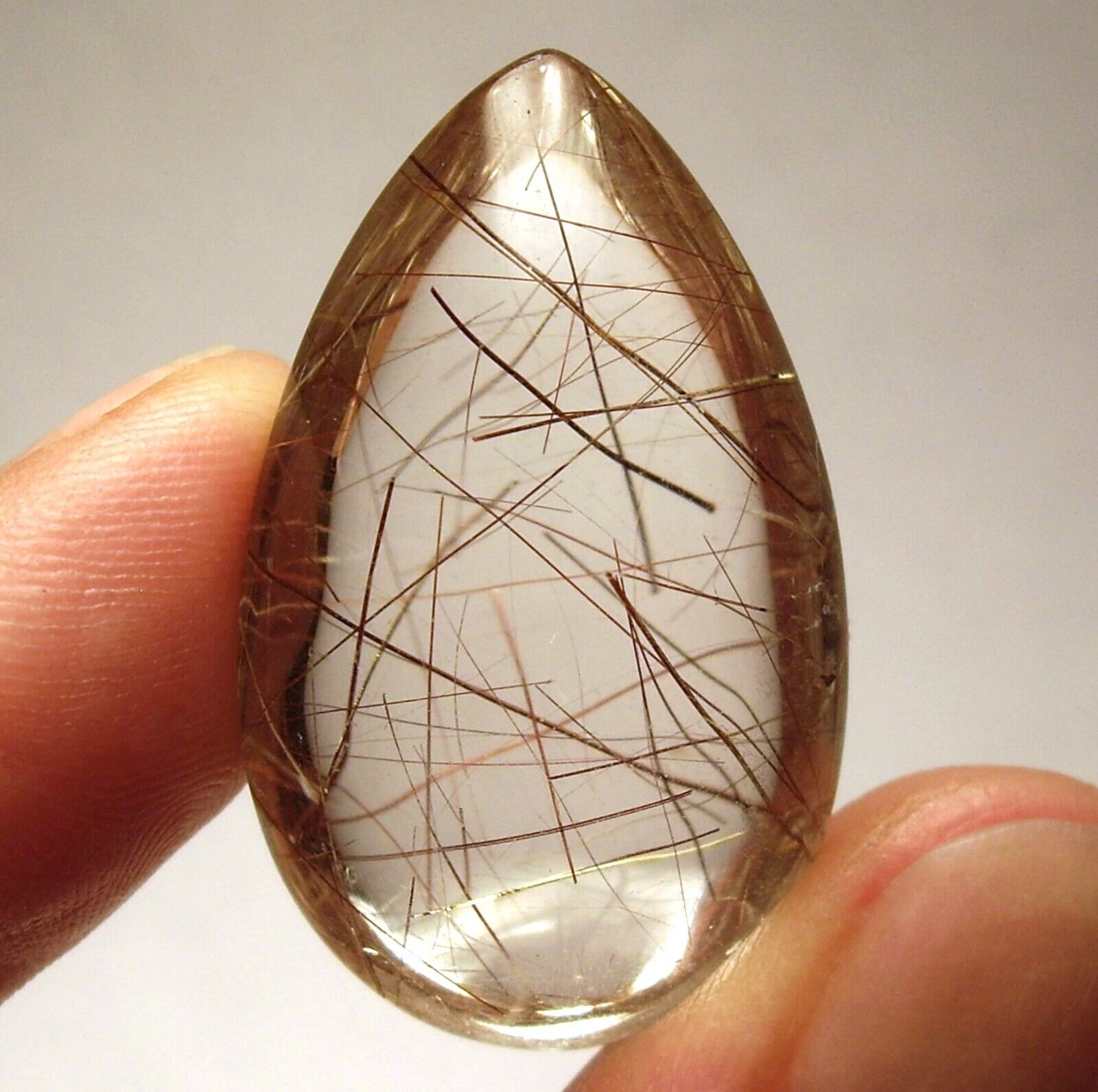 Red Rutile Needle Crystals Inside Polished Clear Quartz Teardrop, 10.7g
