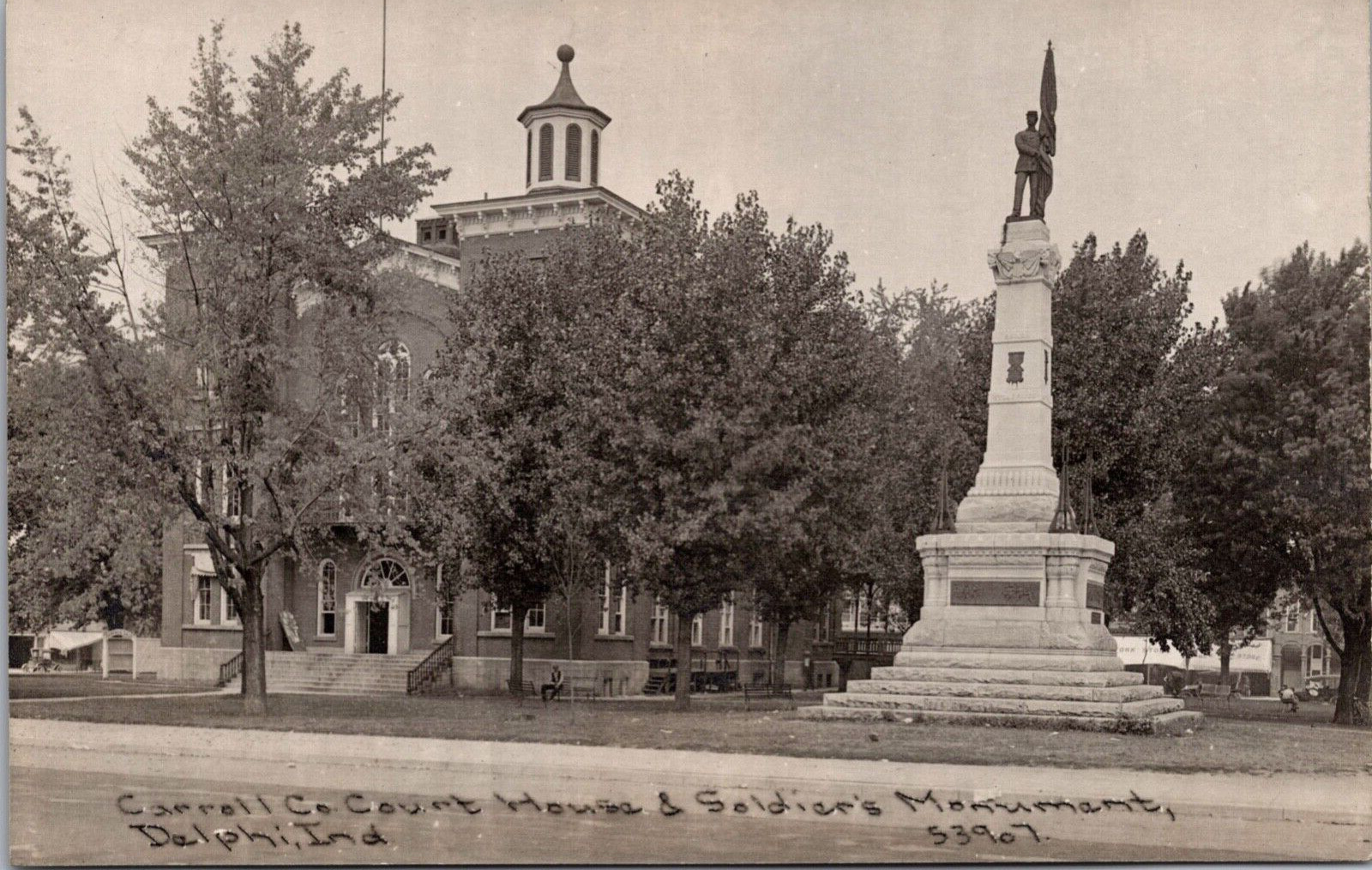 RPPC Carroll County Courthouse Soldier Sailors Monument Civil War Delphi Indiana