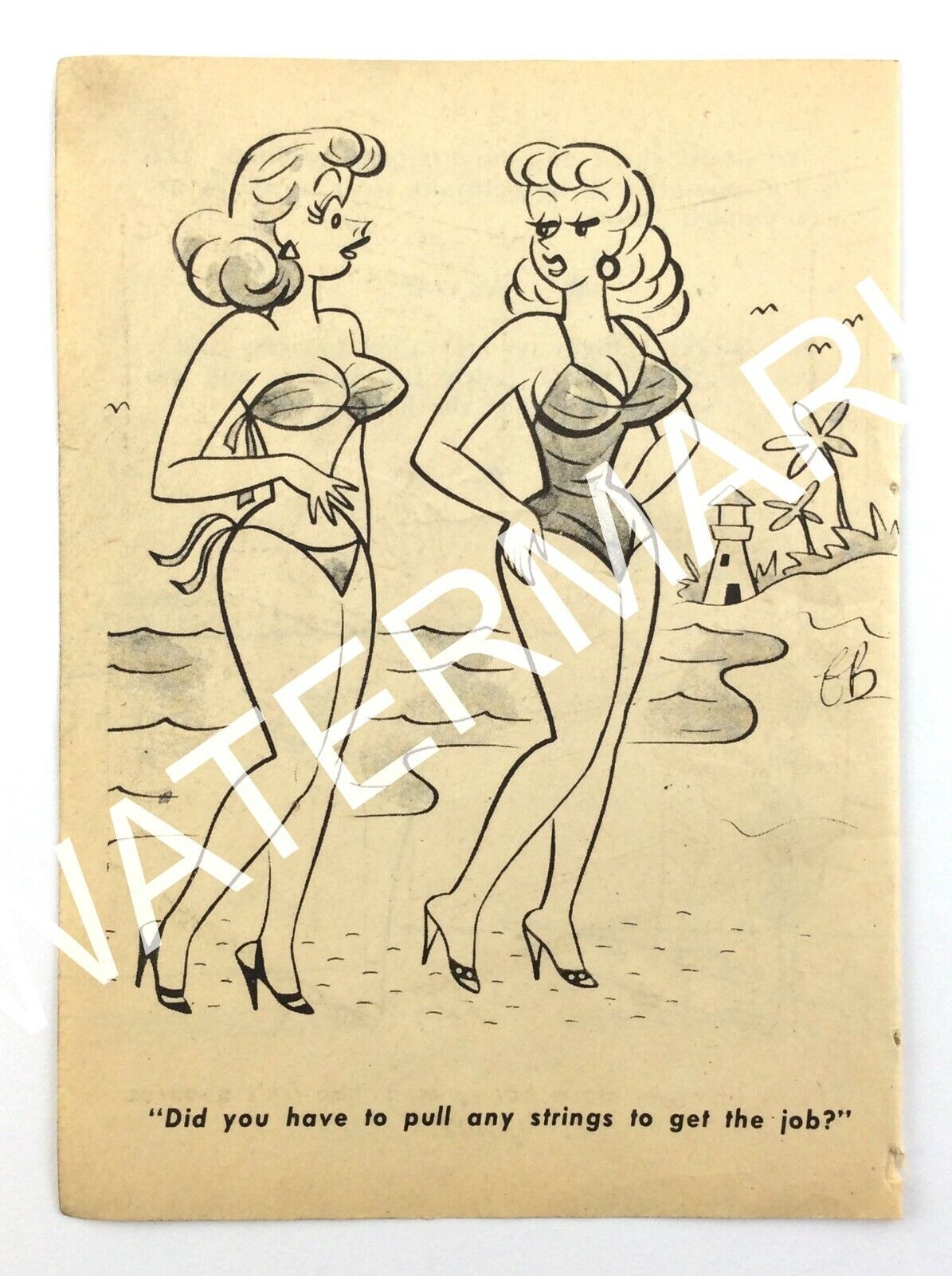 1957 Gag Panel Strip Art Print Beach Girls Frank Beaven Artist 043A