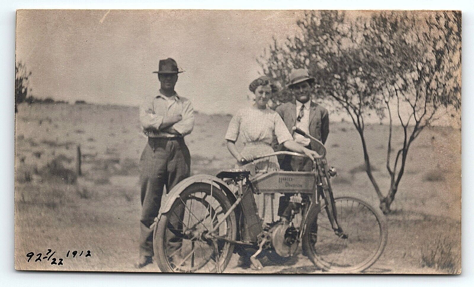 1912 HARLEY DAVIDSON MOTORCYCLE LADY RUTH OLMSTEAD CYKO RPPC POSTCARD P5262