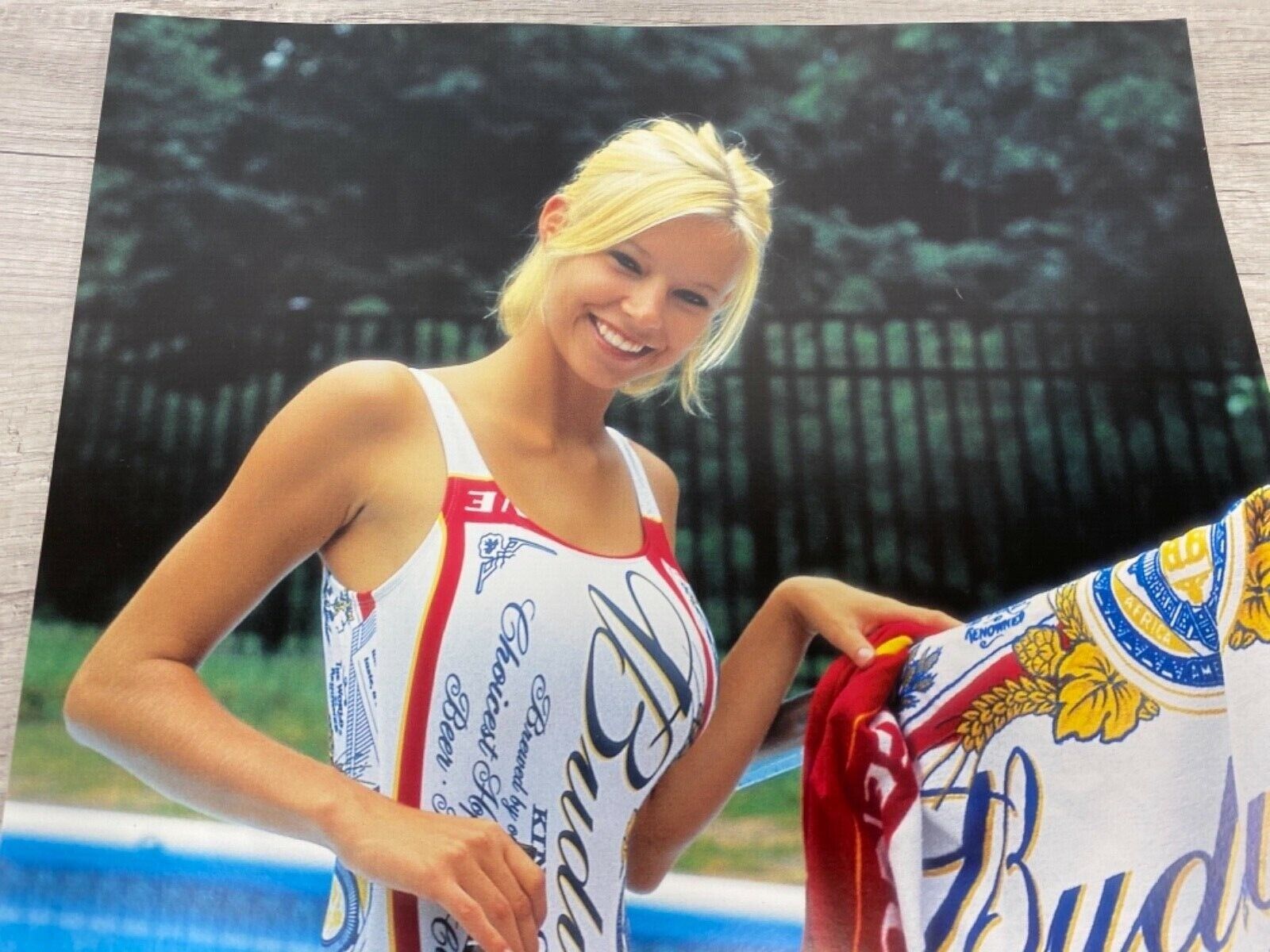 Vintage 90s Budweiser Bud Light Beer Sexy Girl Swimsuit pool Promo Store Poster