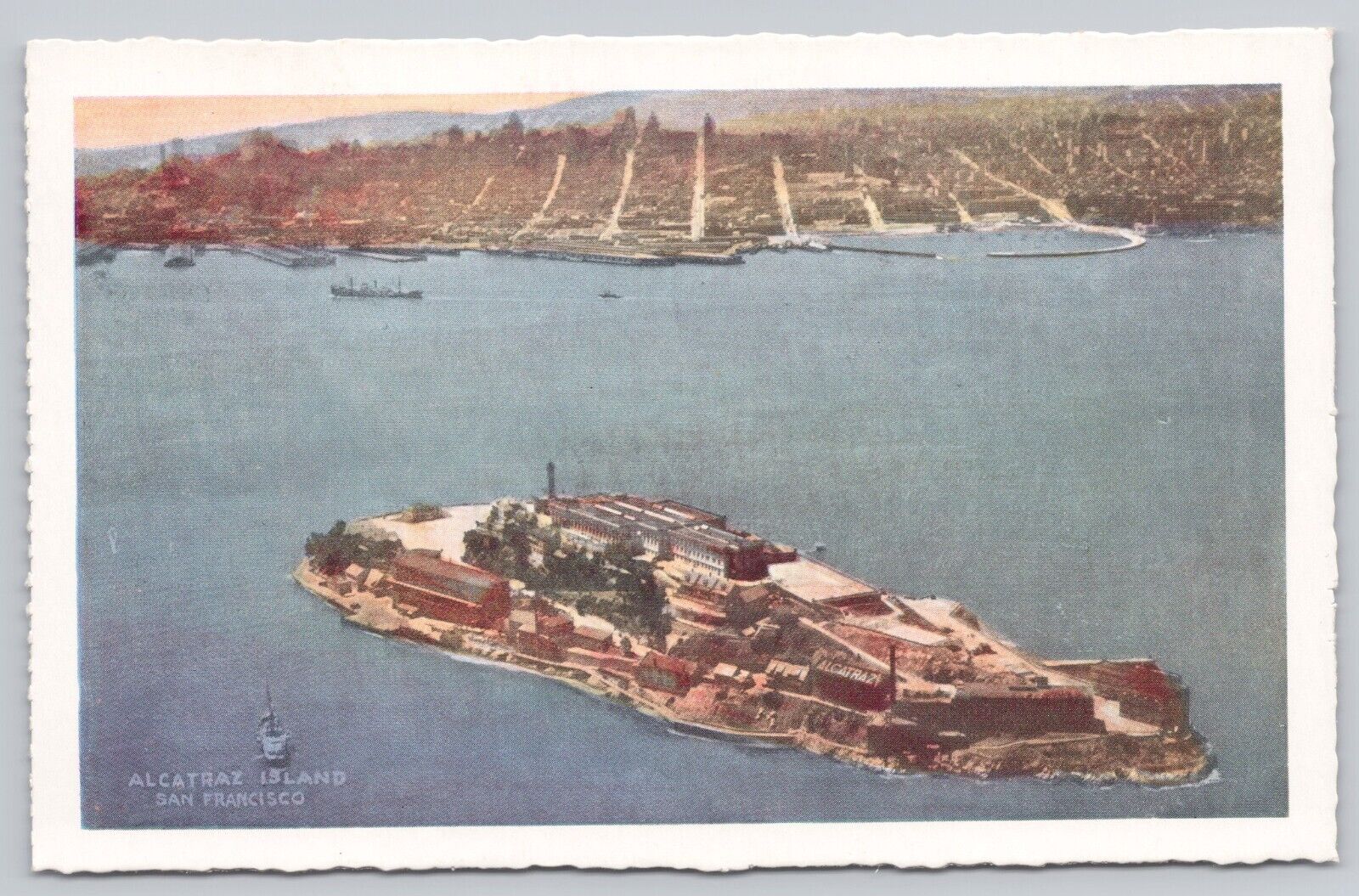 San Francisco California, Alcatraz Island Aerial View, Vintage Postcard