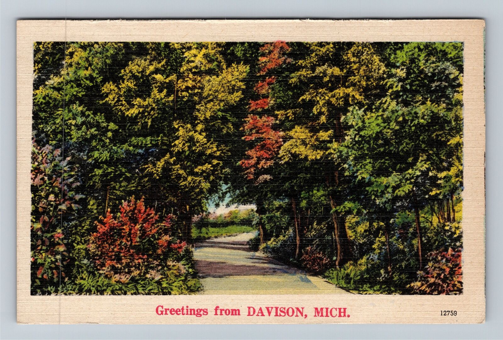 Davison MI-Michigan, Scenic Greetings, Road Vintage Souvenir Postcard
