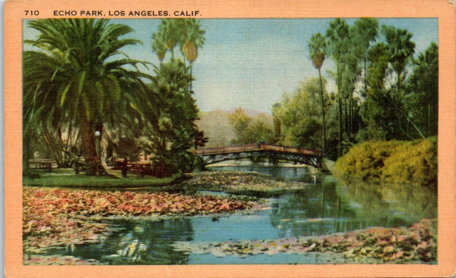c1940s Linen Postcard Hollywood CA California Echo Park